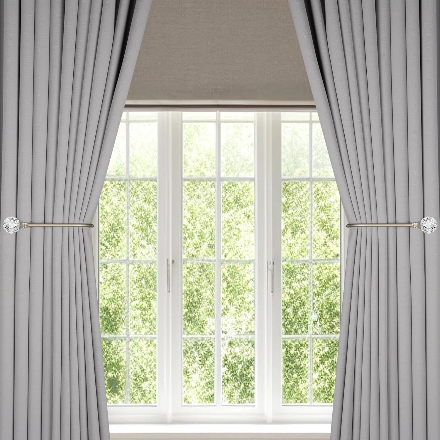 Upgraded Curtain Tiebacks Set o 2 - Wall Mounted Heavy Duty Adjustable Curtain Holdbacks or Heavy Curtains,U-Shaped Curtain Pull Backs with 180°lexible Angle 2, Silver with Crystal Ball