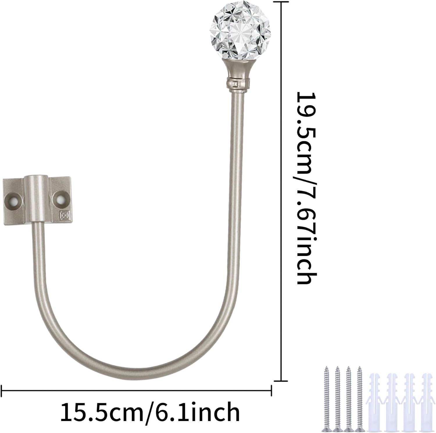 Upgraded Curtain Tiebacks Set o 2 - Wall Mounted Heavy Duty Adjustable Curtain Holdbacks or Heavy Curtains,U-Shaped Curtain Pull Backs with 180°lexible Angle 2, Silver with Crystal Ball