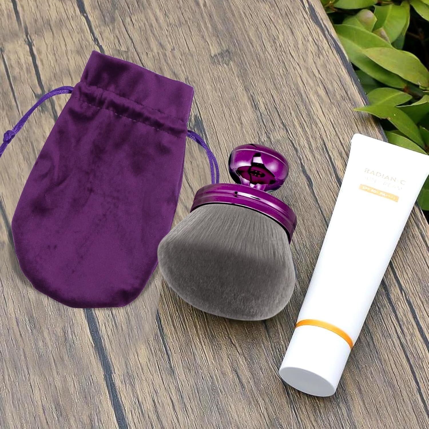 Blend & Blur Extra Large Body Makeup Brush or Sel Tanner,Leg Makeup & Bronzer Sel Tan Applicator, 3.2inch Wide Round Head Kabuki Brush or Application with Drawstring Bag Purple