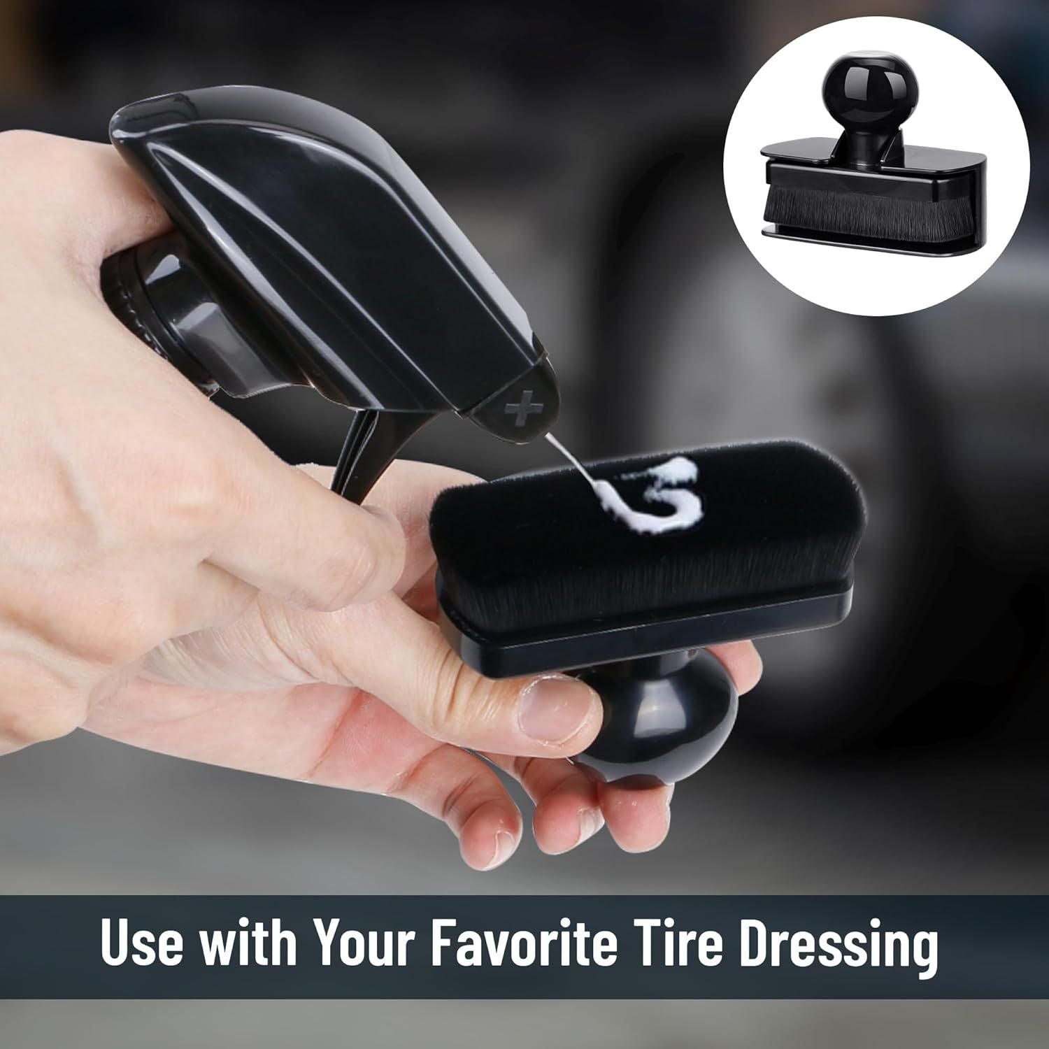 Car Tire Shine Applicator,Large Vegan Tire Shine Brush - Automotive Tire Dressing Applicator Brush with Storage Stand or Tire Detailing & Car Wash Kit, Black, 3.6 Inch Length Black
