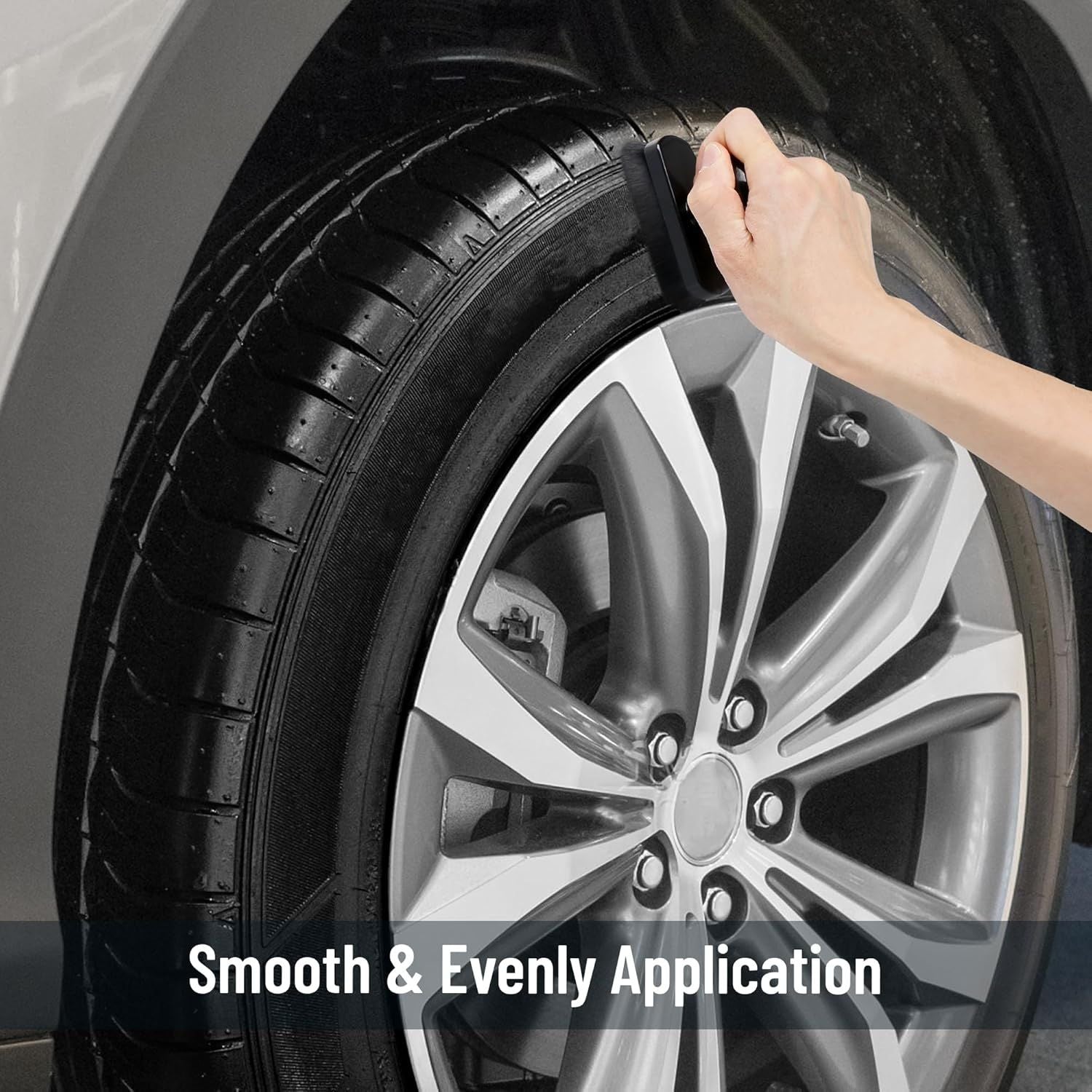 Car Tire Shine Applicator,Large Vegan Tire Shine Brush - Automotive Tire Dressing Applicator Brush with Storage Stand or Tire Detailing & Car Wash Kit, Black, 3.6 Inch Length Black