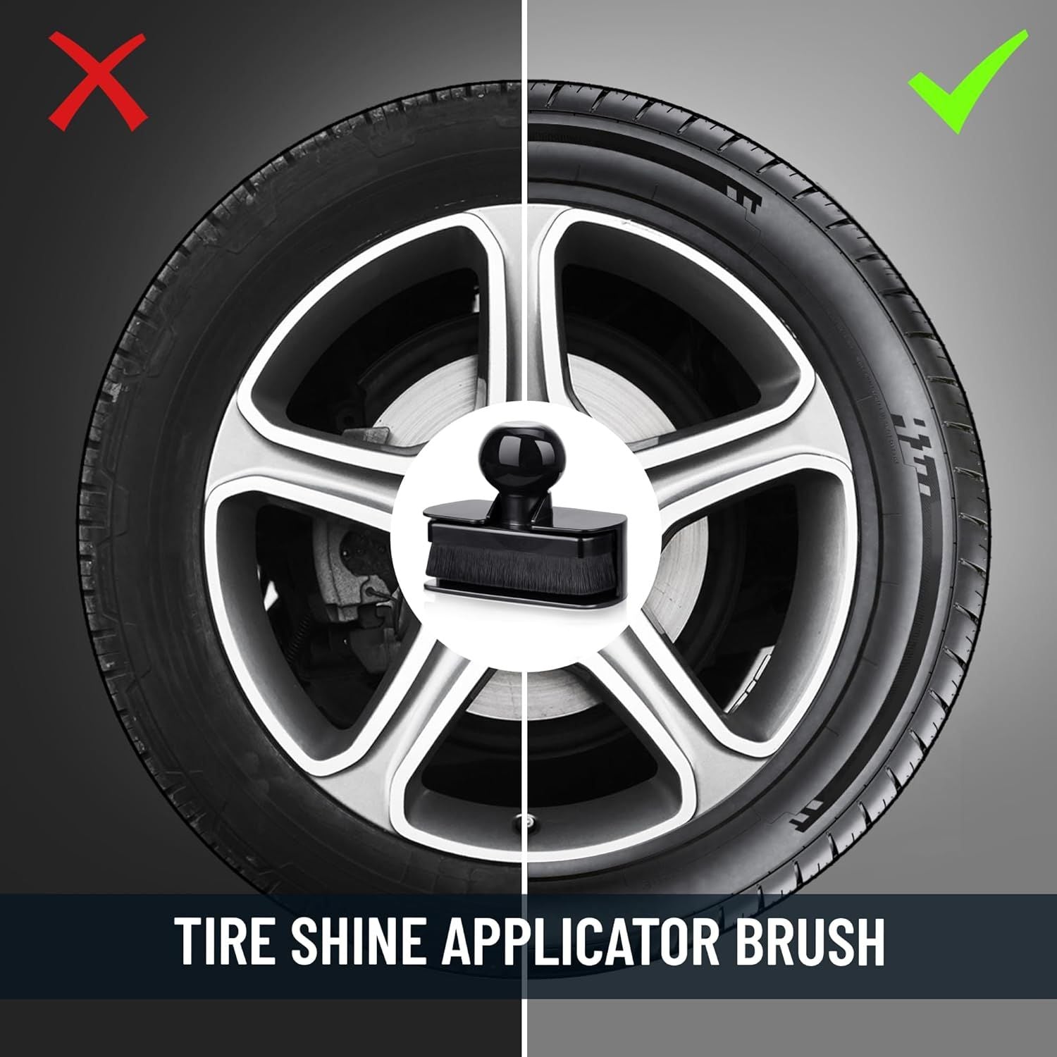 Car Tire Shine Applicator,Large Vegan Tire Shine Brush - Automotive Tire Dressing Applicator Brush with Storage Stand or Tire Detailing & Car Wash Kit, Black, 3.6 Inch Length Black