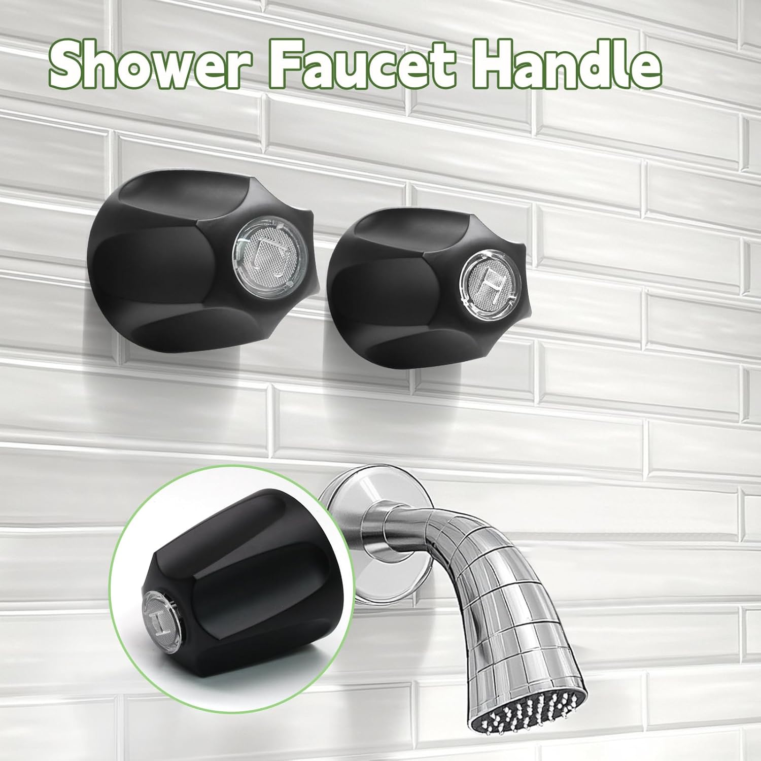Biaungdo Black Shower Knob Replacement Set of 2, Bathtub Faucet Handles Include Hot and Cold Shower Knob for Remodeling Trim