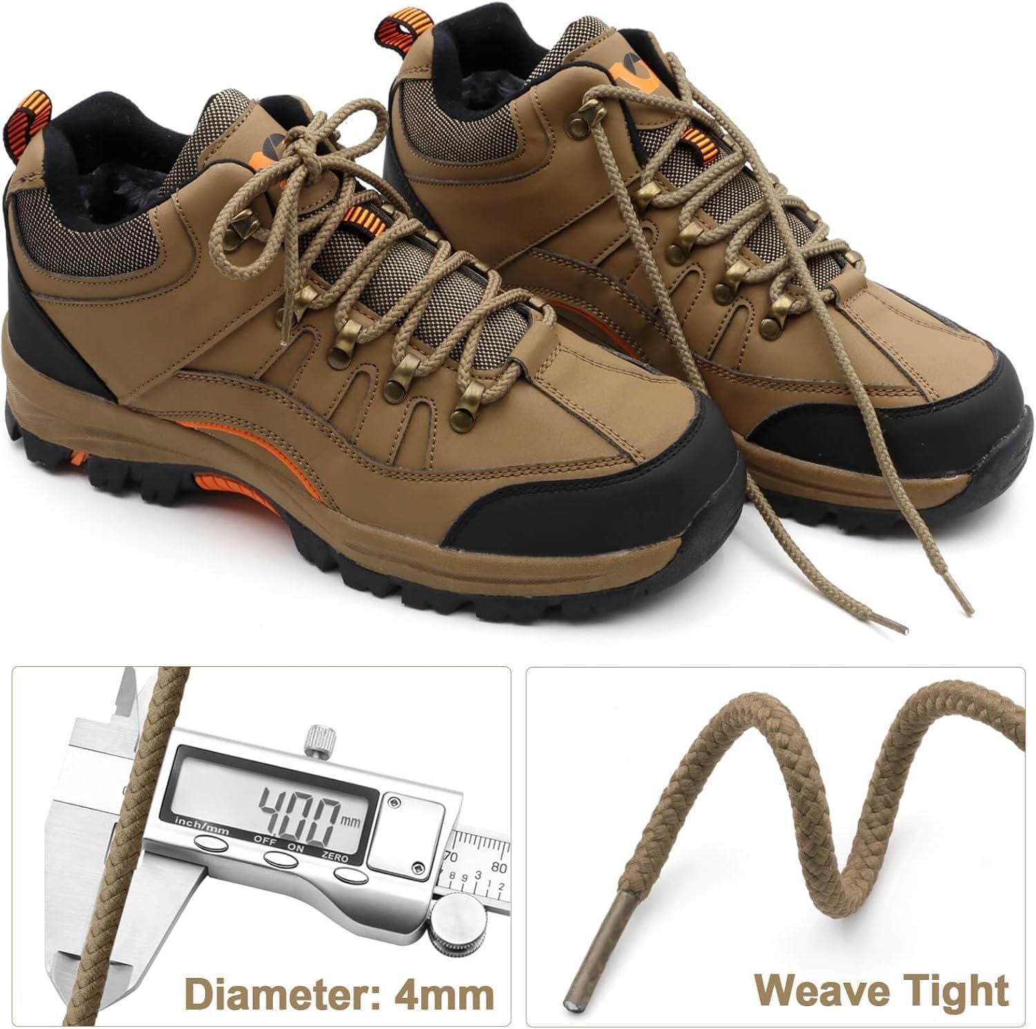 Round Braided Hiking Shoelaces: Work Climbing Shoe Laces or Boot 2 Pair