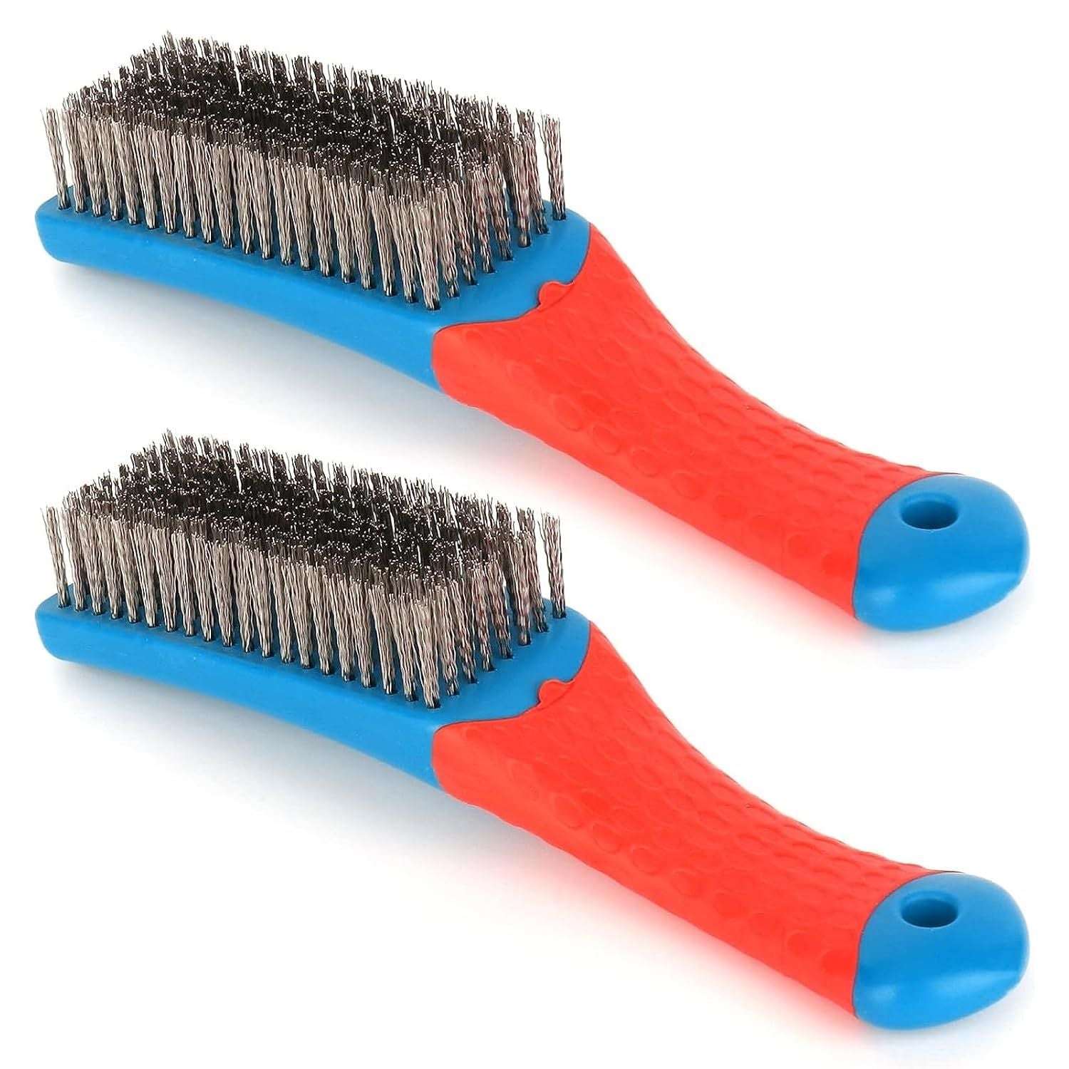 2 Pack Wire Brushes or Cleaning-Heavy Duty Stainless Steel Wire Scratch Brush or Metal Rust Cleaning,Paint Scrubbing with Rubber Covered Handle 2