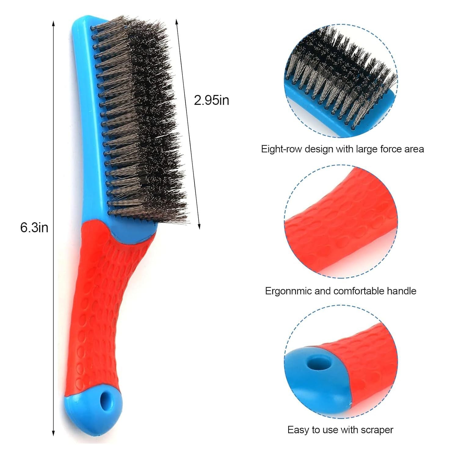 2 Pack Wire Brushes or Cleaning-Heavy Duty Stainless Steel Wire Scratch Brush or Metal Rust Cleaning,Paint Scrubbing with Rubber Covered Handle 2
