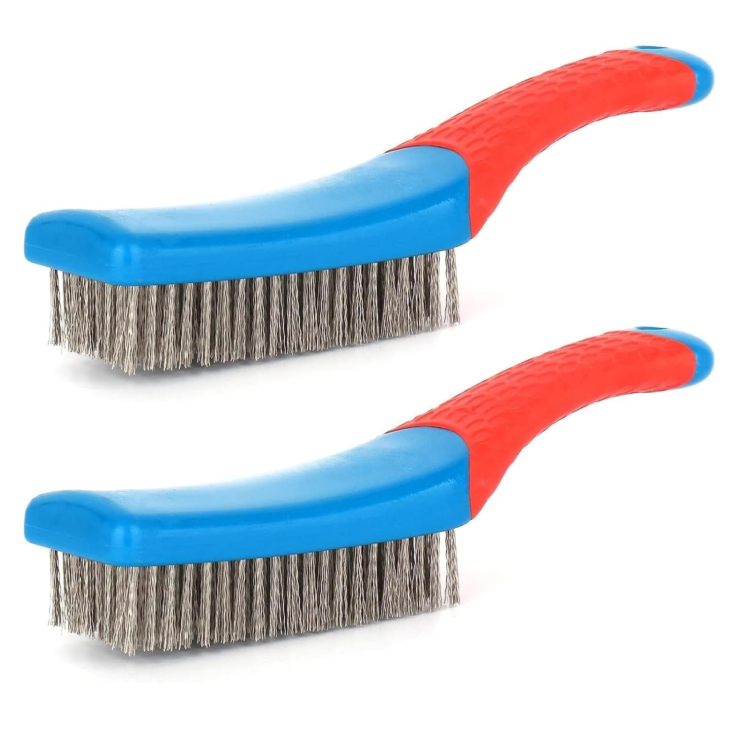 2 Pack Wire Brushes or Cleaning-Heavy Duty Stainless Steel Wire Scratch Brush or Metal Rust Cleaning,Paint Scrubbing with Rubber Covered Handle 2
