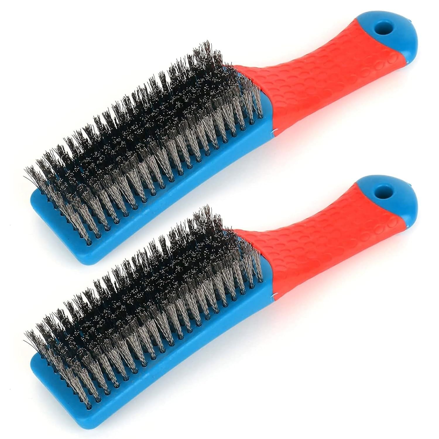 2 Pack Wire Brushes or Cleaning-Heavy Duty Stainless Steel Wire Scratch Brush or Metal Rust Cleaning,Paint Scrubbing with Rubber Covered Handle 2