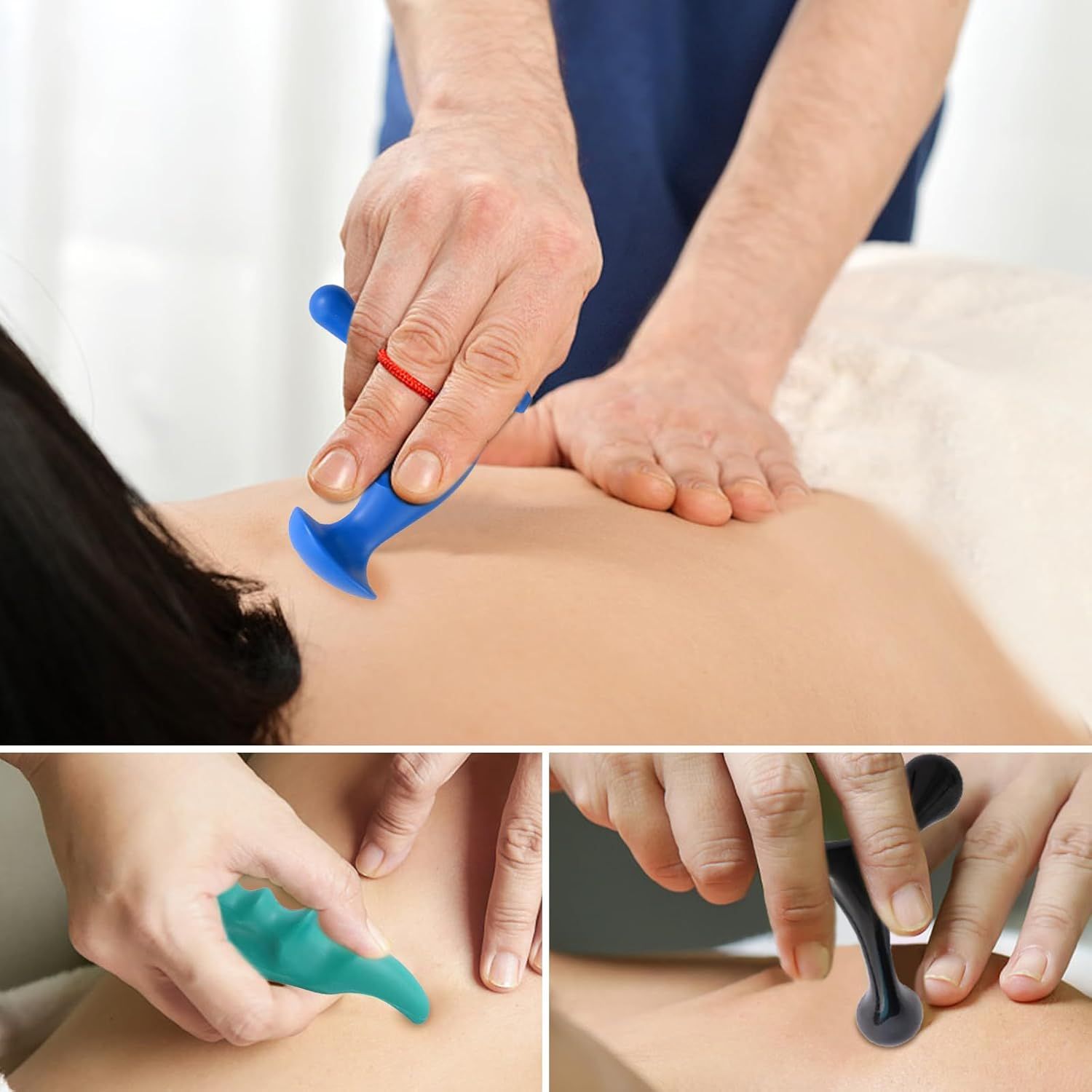 Manual Trigger Point Massage Tool and Thumb Saver or ull Body Deep Tissue Massage, Set Include 1 Green Thumb Protector Tool 1 Palm Urchin Massage Tool Hand Held 4-Legged Massage Knobs