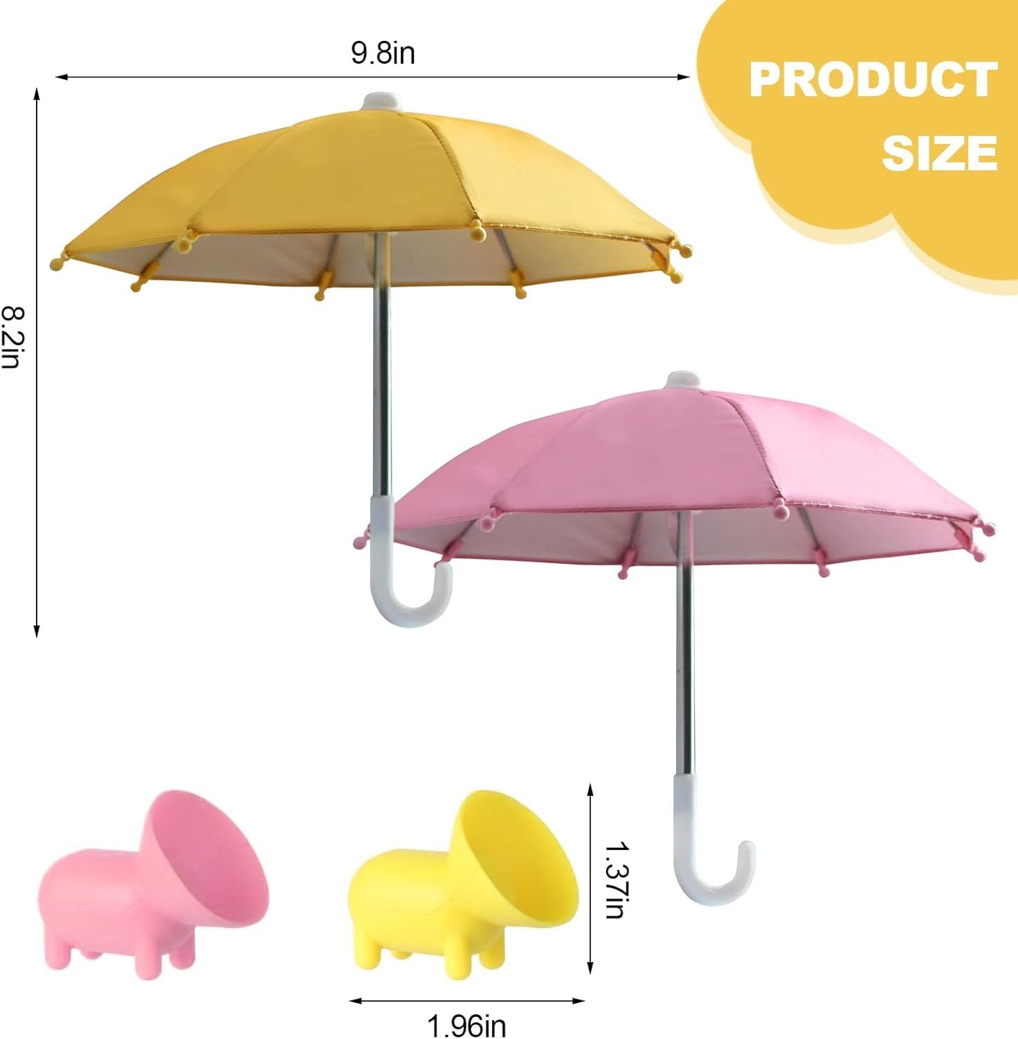2pcs Cell Phone Umbrella or Sun Shade, Universal Adjustable Cute Phone Shade Umbrella with Piggy Style Suction Cup, Outdoor Anti-Glare Stand Sun Visor Yellow & Pink