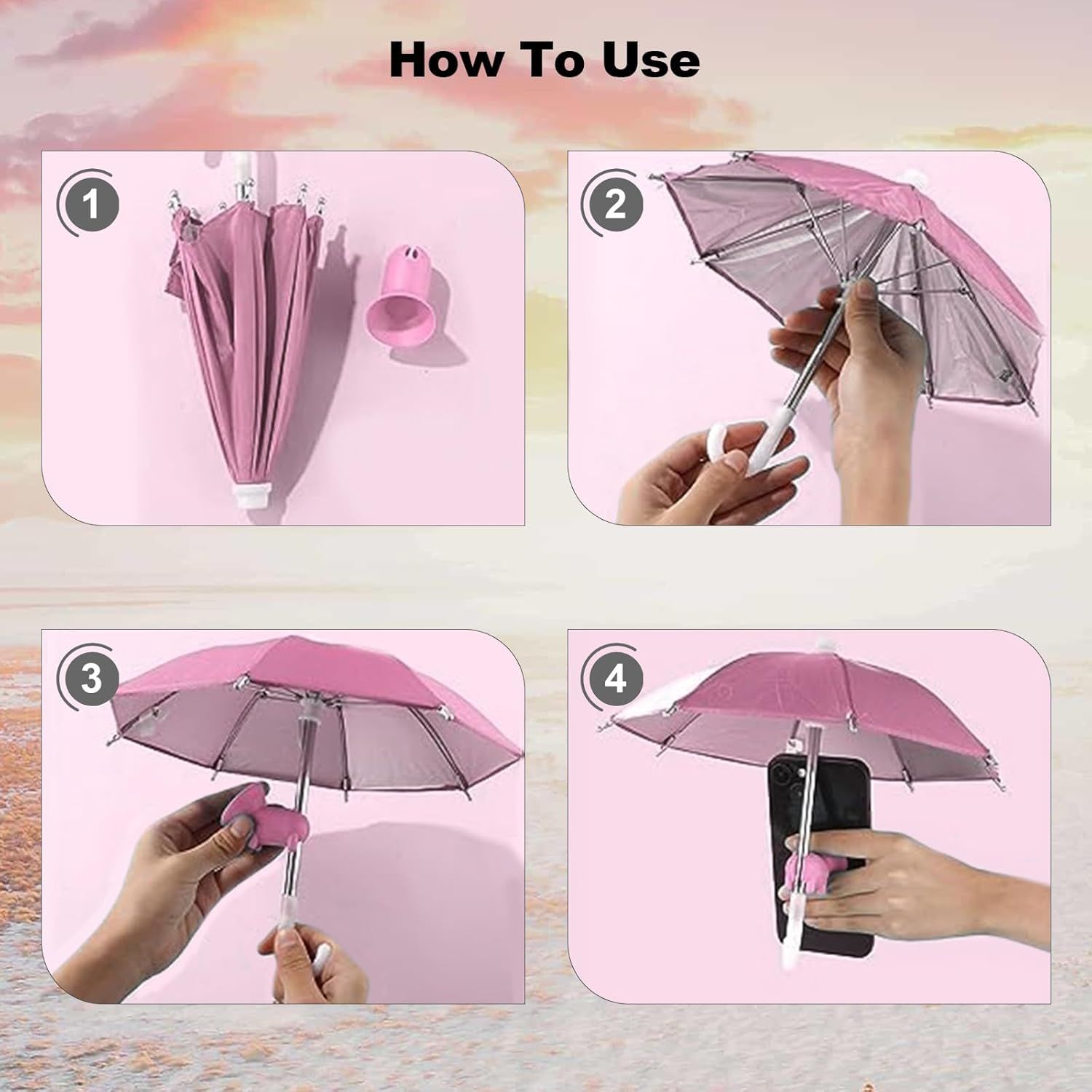 2pcs Cell Phone Umbrella or Sun Shade, Universal Adjustable Cute Phone Shade Umbrella with Piggy Style Suction Cup, Outdoor Anti-Glare Stand Sun Visor Yellow & Pink