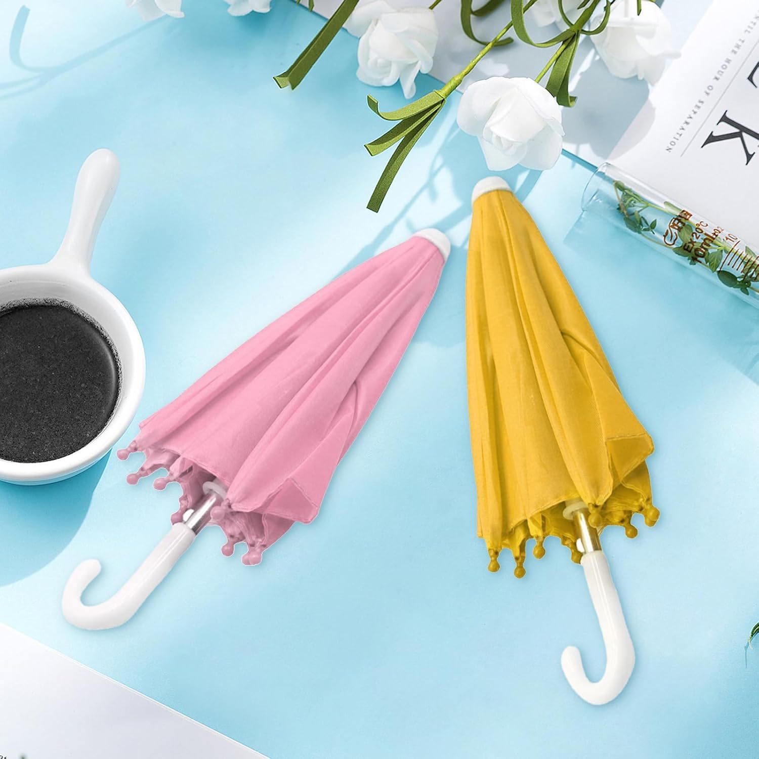 2pcs Cell Phone Umbrella or Sun Shade, Universal Adjustable Cute Phone Shade Umbrella with Piggy Style Suction Cup, Outdoor Anti-Glare Stand Sun Visor Yellow & Pink
