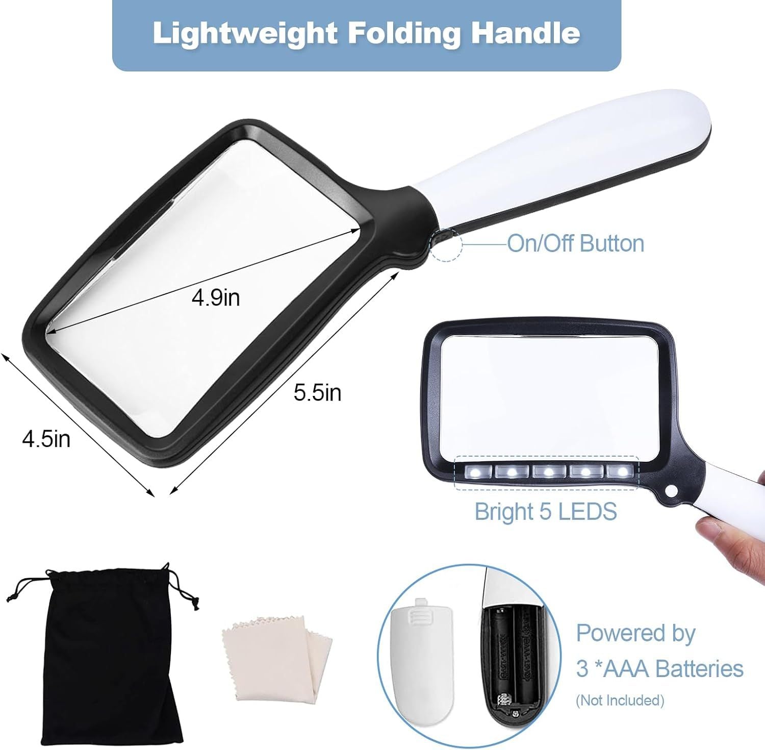 olding Handheld Magniying Glass with Light, 3X Large Rectangle Reading Magniier with Dimmable LED or Macular Degeneration Seniors Reading Inspection Coins Jewelry