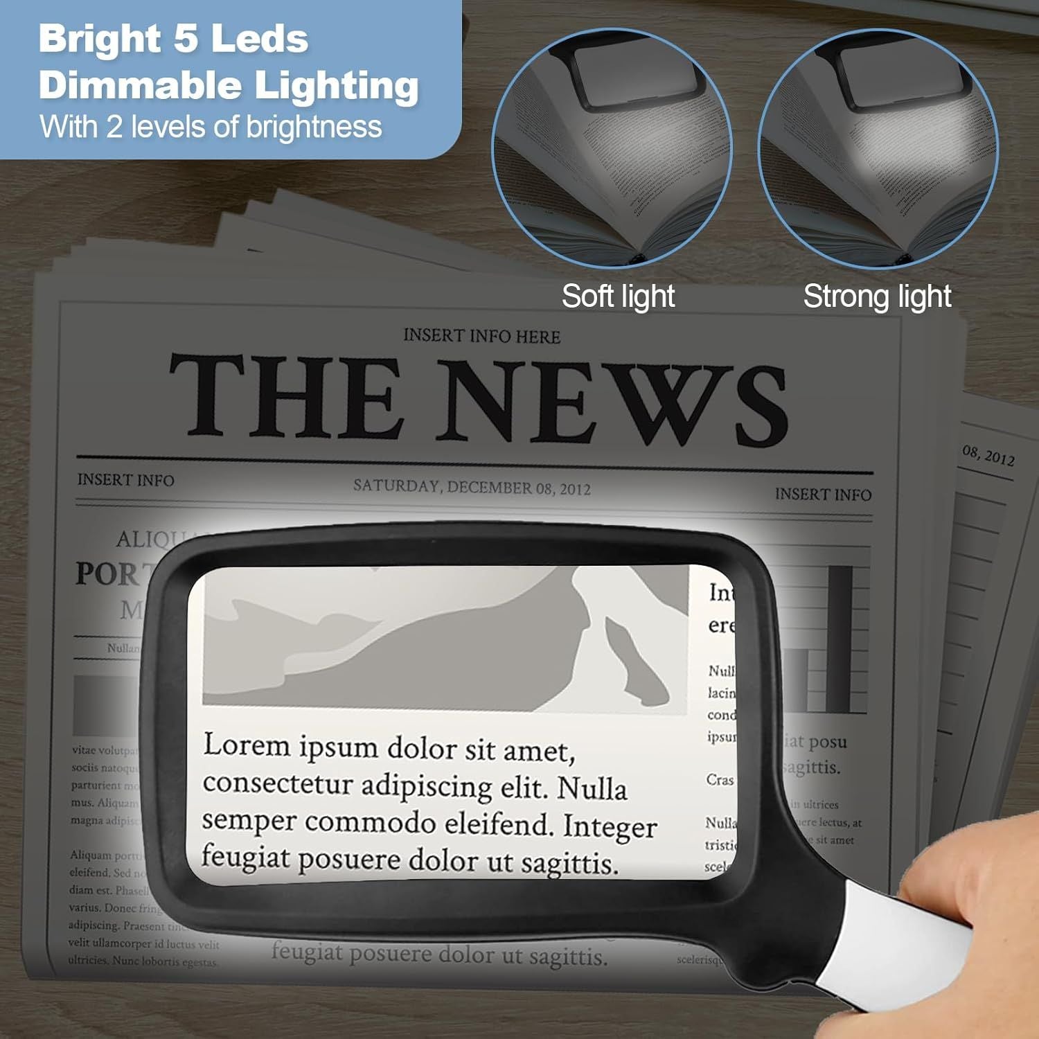 olding Handheld Magniying Glass with Light, 3X Large Rectangle Reading Magniier with Dimmable LED or Macular Degeneration Seniors Reading Inspection Coins Jewelry