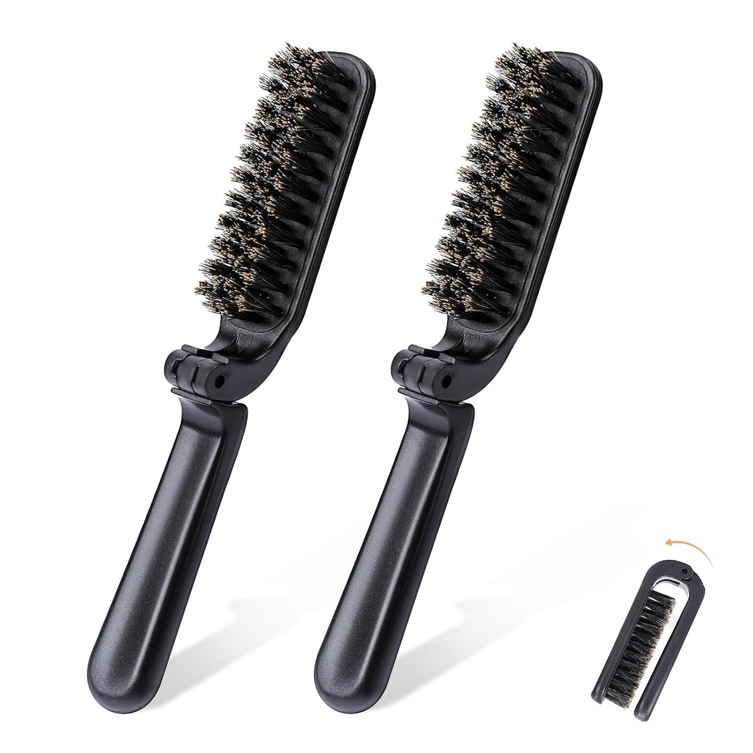 2Pcs Travel Hair Brush, Mini olding Hair Brush Collapsable Boar Bristles Hair Comb Pocket Beard Brush Portable Hair Styling Tool or Women and Men
