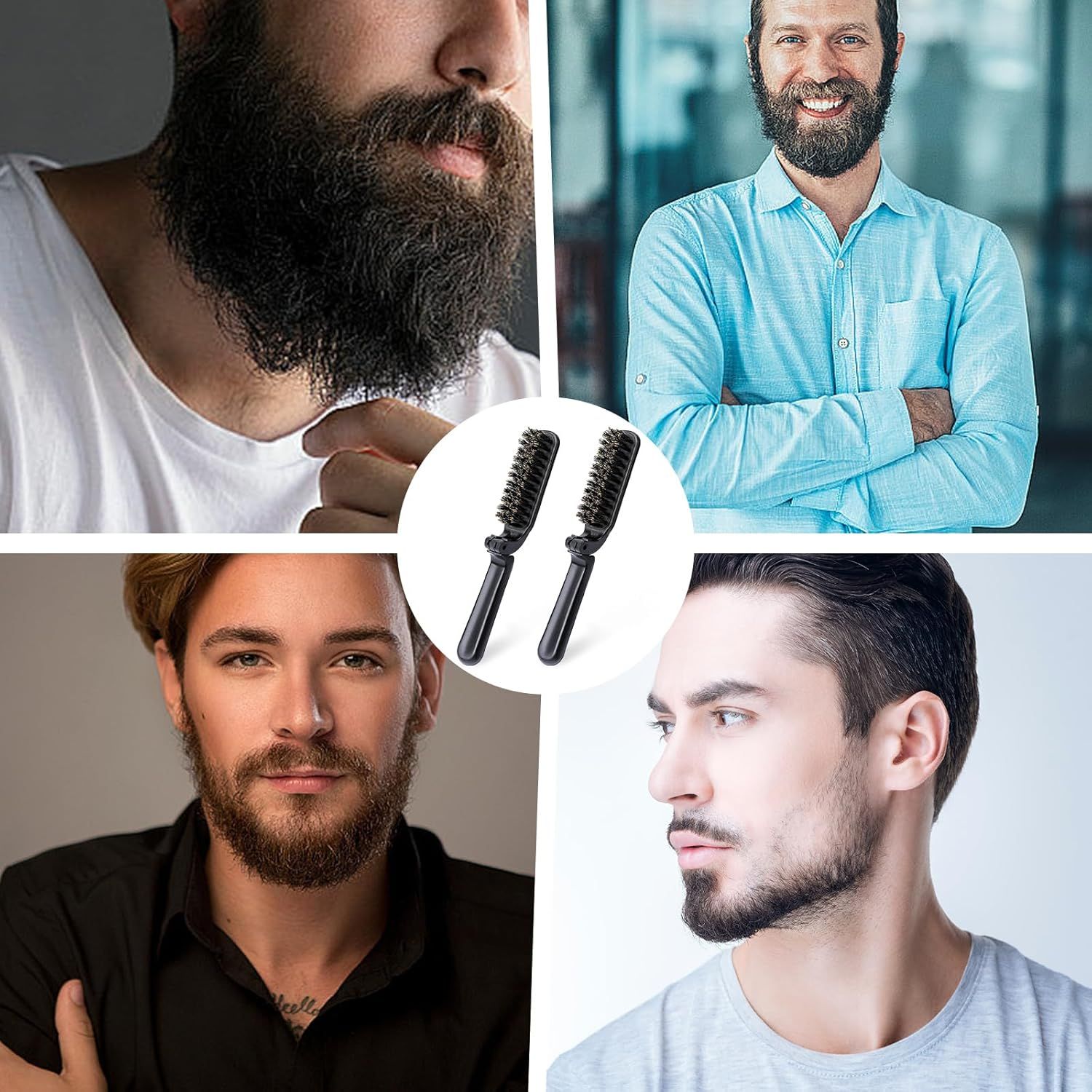 2Pcs Travel Hair Brush, Mini olding Hair Brush Collapsable Boar Bristles Hair Comb Pocket Beard Brush Portable Hair Styling Tool or Women and Men