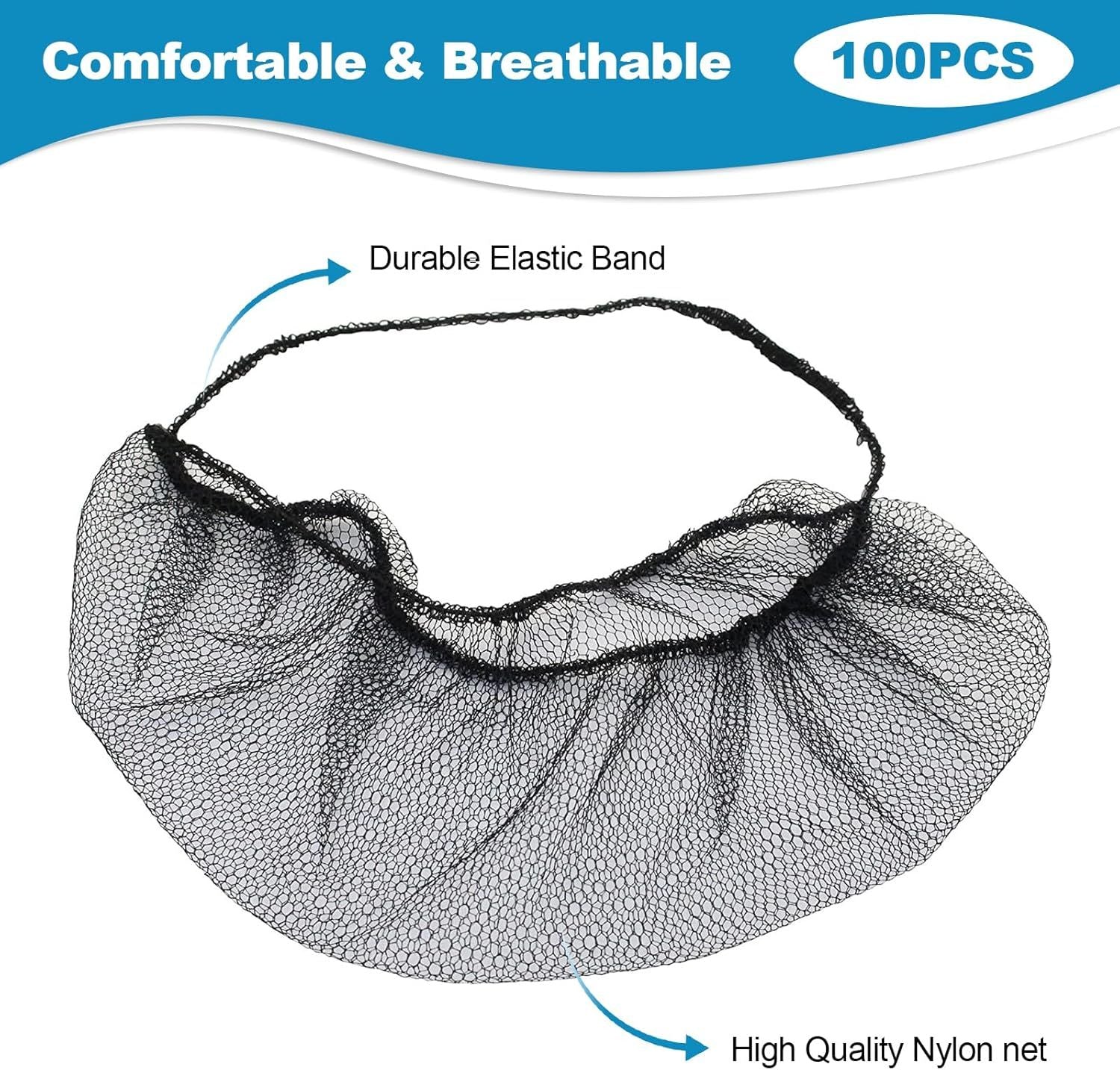 100 pcs Elastic Black Comortable Protective Beard Covers 18" Disposable Nylon Breathable Beard Net or Men
