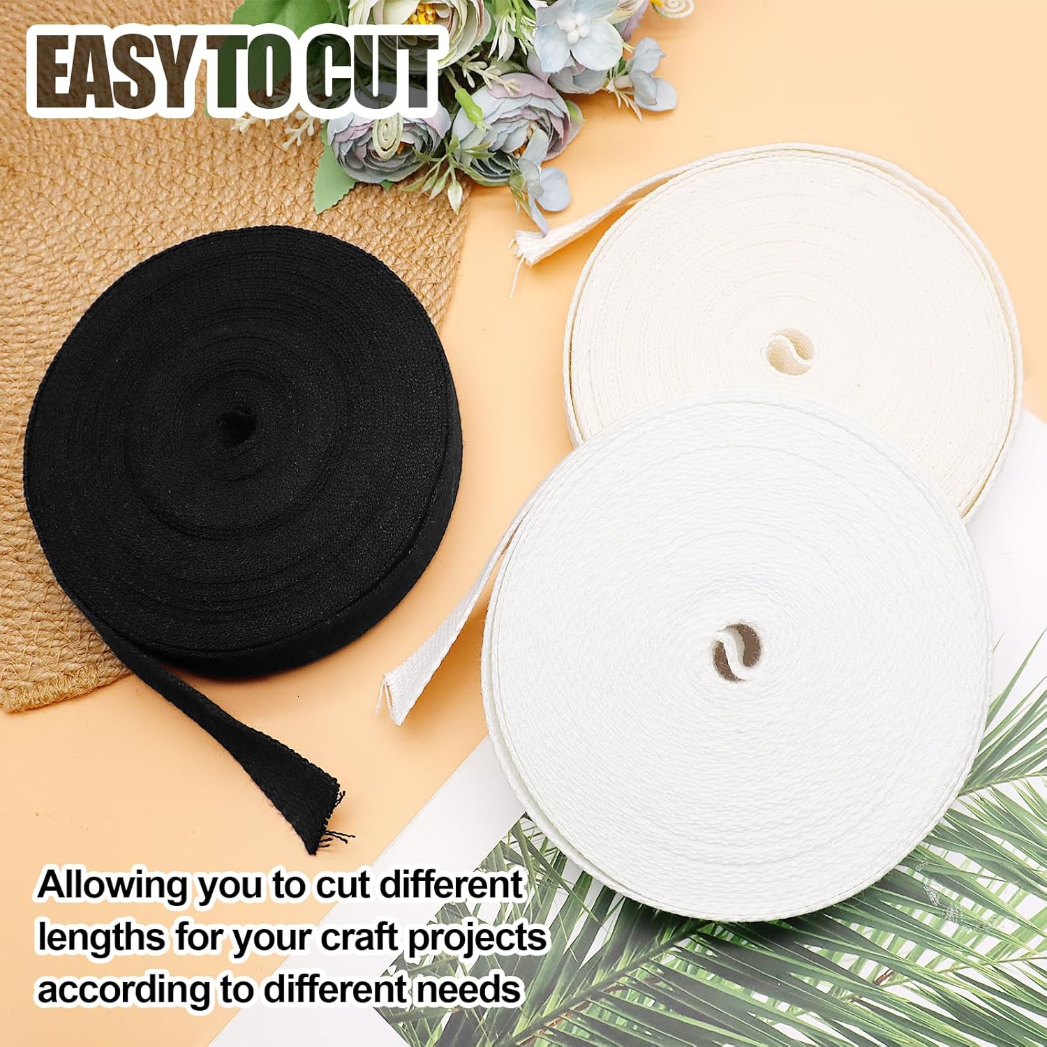Biaungdo 1 Inch 12 Yards Cotton Webbing Straps, Black Polyester Weave Webbing for Bags Handles, Tote Bag, Purse Straps, Cloth Belt, Sewing DIY Crafts Bags Making