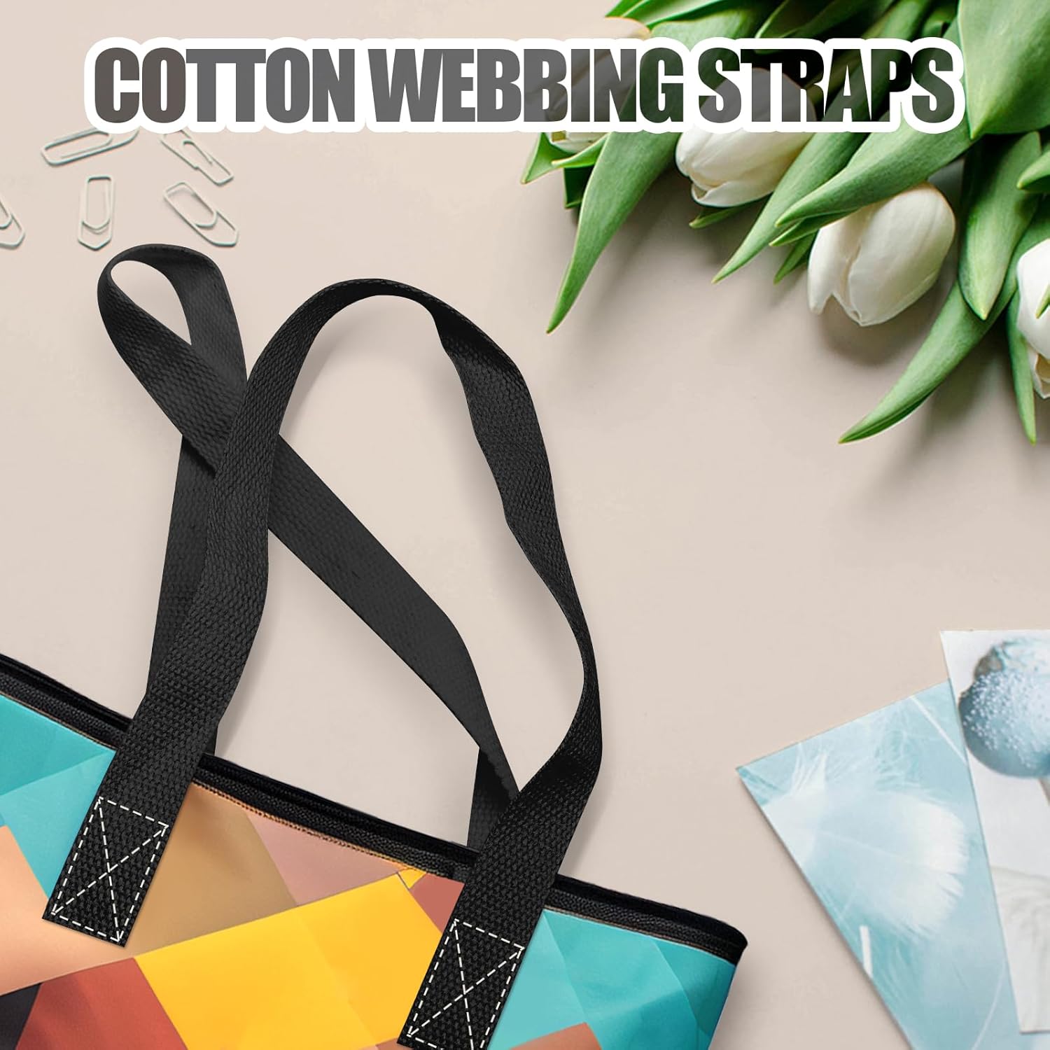 Biaungdo 1 Inch 12 Yards Cotton Webbing Straps, Black Polyester Weave Webbing for Bags Handles, Tote Bag, Purse Straps, Cloth Belt, Sewing DIY Crafts Bags Making