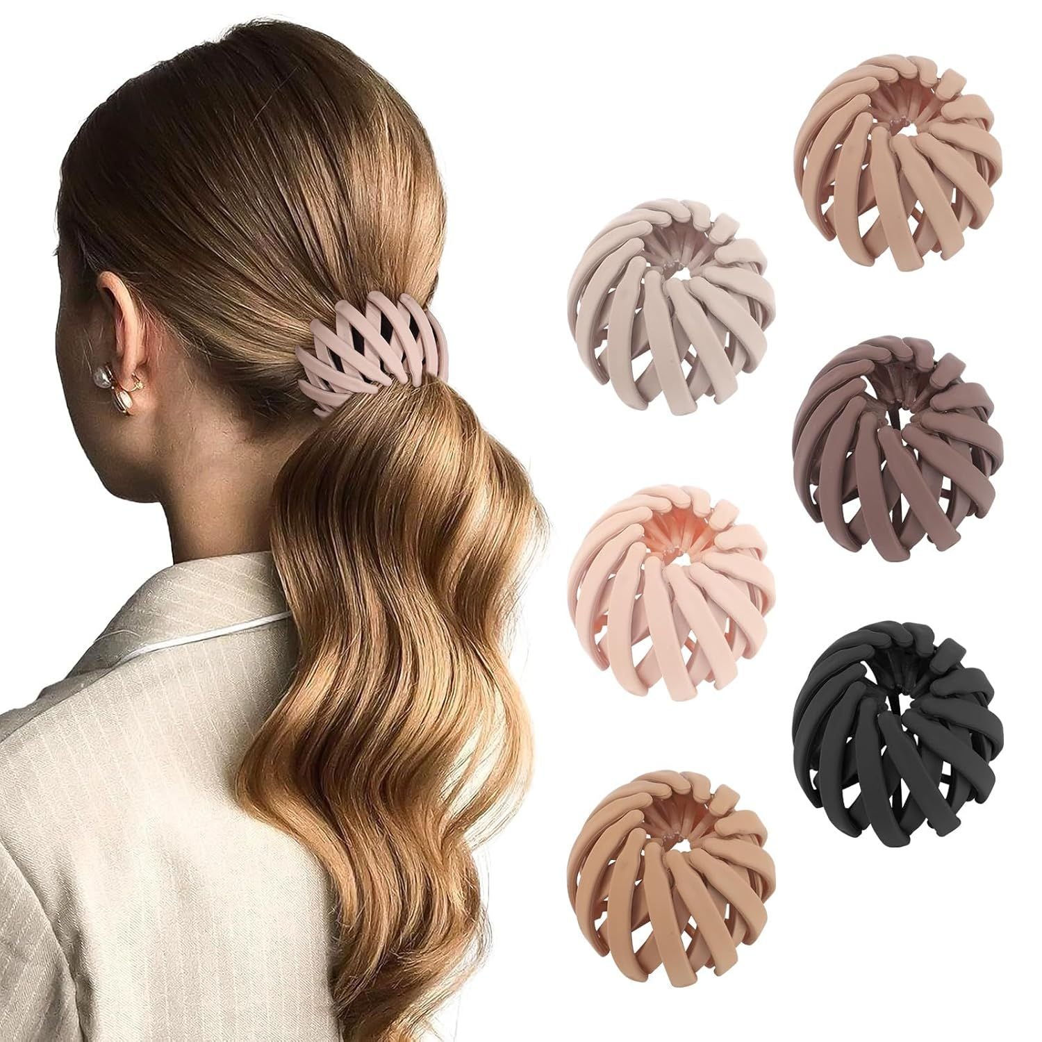 6Pcs Bird Nest Magic Hair Clips Hair Nest or Bun Strong Ponytail Holders Hair Accessories or Women Girls Neutral, Small