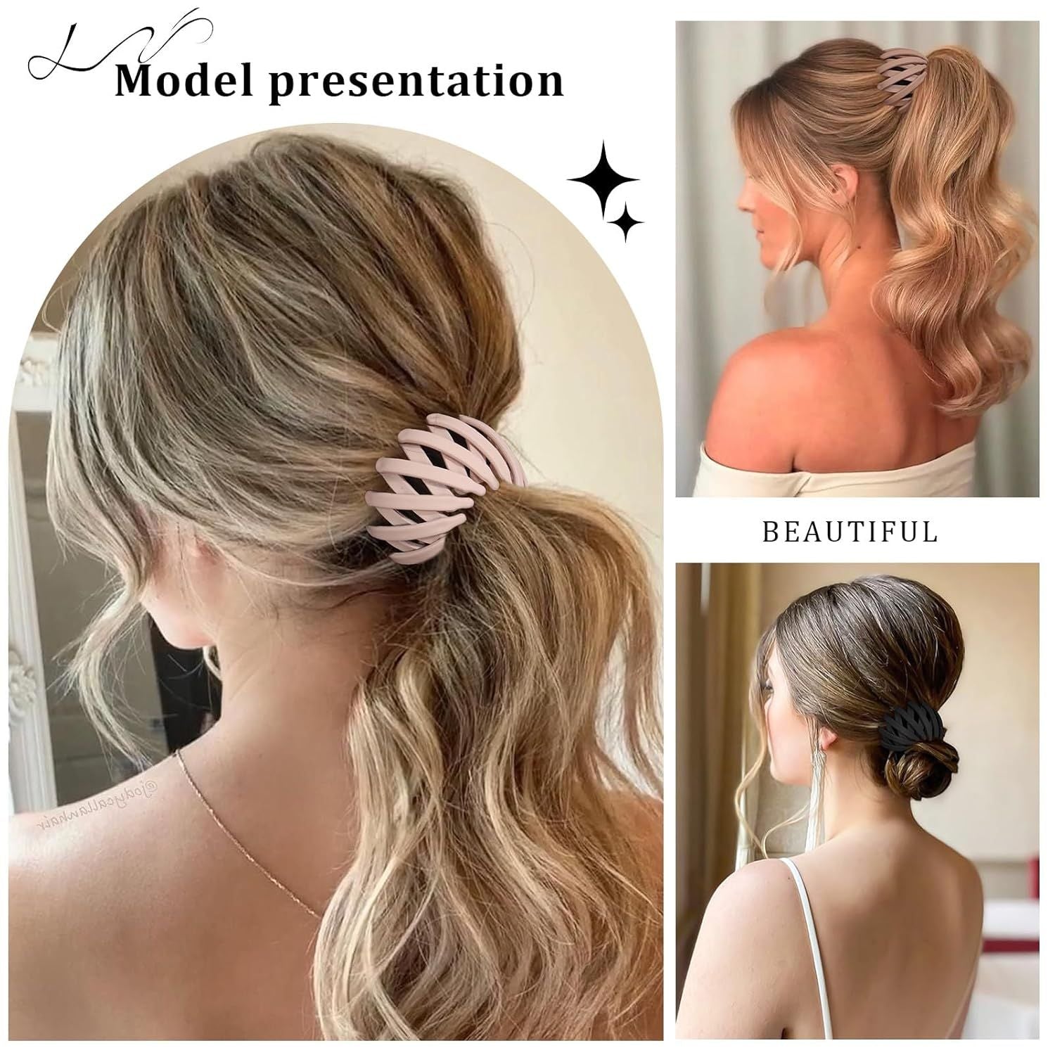 6Pcs Bird Nest Magic Hair Clips Hair Nest or Bun Strong Ponytail Holders Hair Accessories or Women Girls Neutral, Small