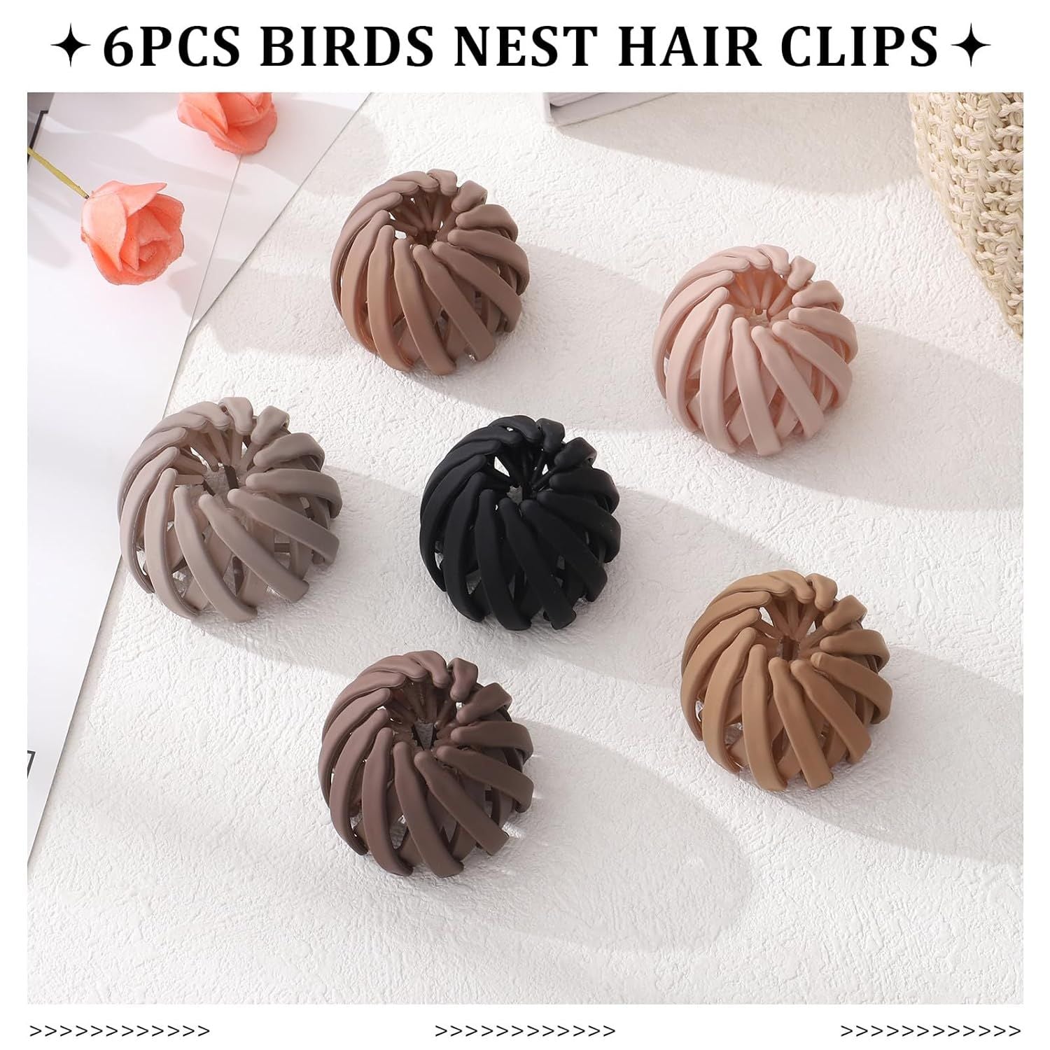 6Pcs Bird Nest Magic Hair Clips Hair Nest or Bun Strong Ponytail Holders Hair Accessories or Women Girls Neutral, Small