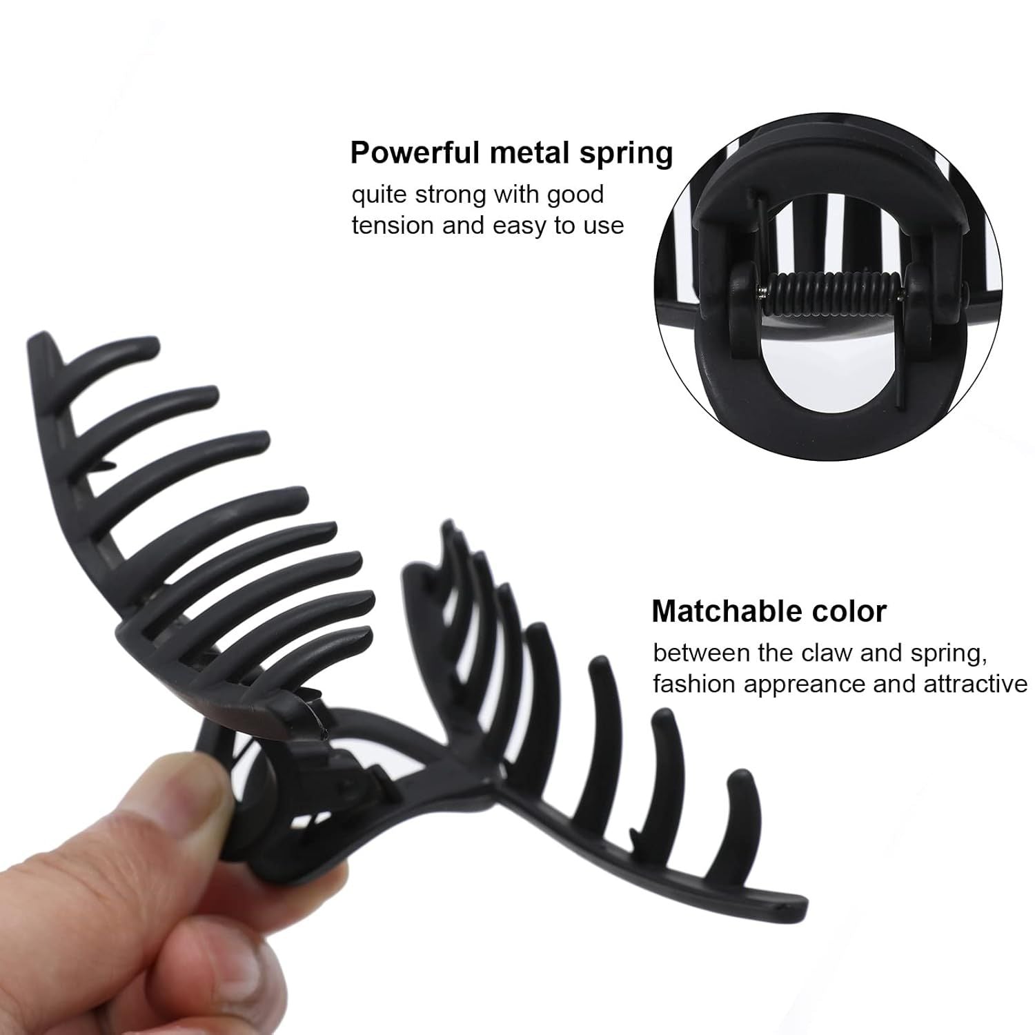 5PCS Large Claw Hair Clips or Thick Hair Big Banana Hair Clips or Women Nonslip Strong Hold Hair Claw Clip Matte Black