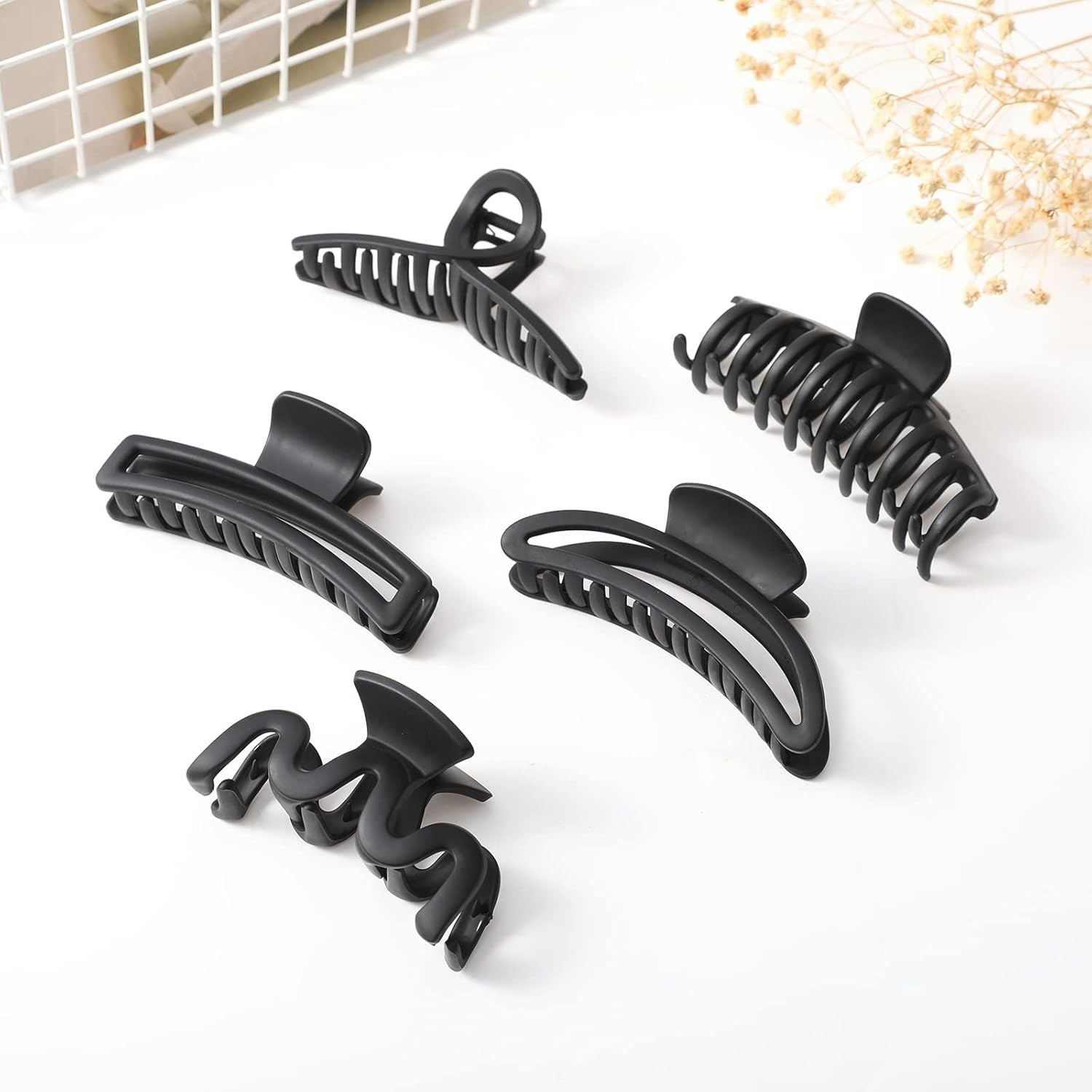 5PCS Large Claw Hair Clips or Thick Hair Big Banana Hair Clips or Women Nonslip Strong Hold Hair Claw Clip Matte Black
