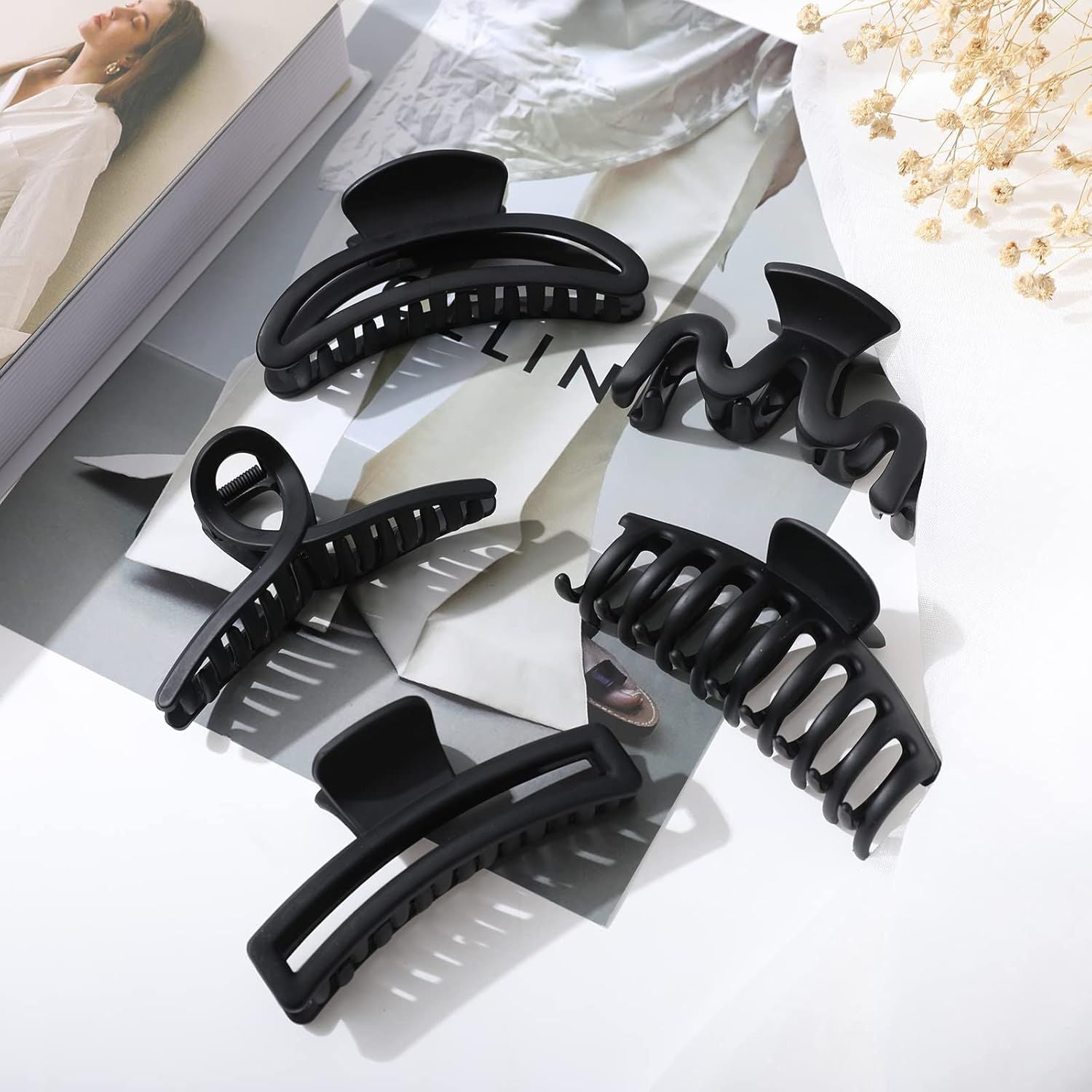 5PCS Large Claw Hair Clips or Thick Hair Big Banana Hair Clips or Women Nonslip Strong Hold Hair Claw Clip Matte Black