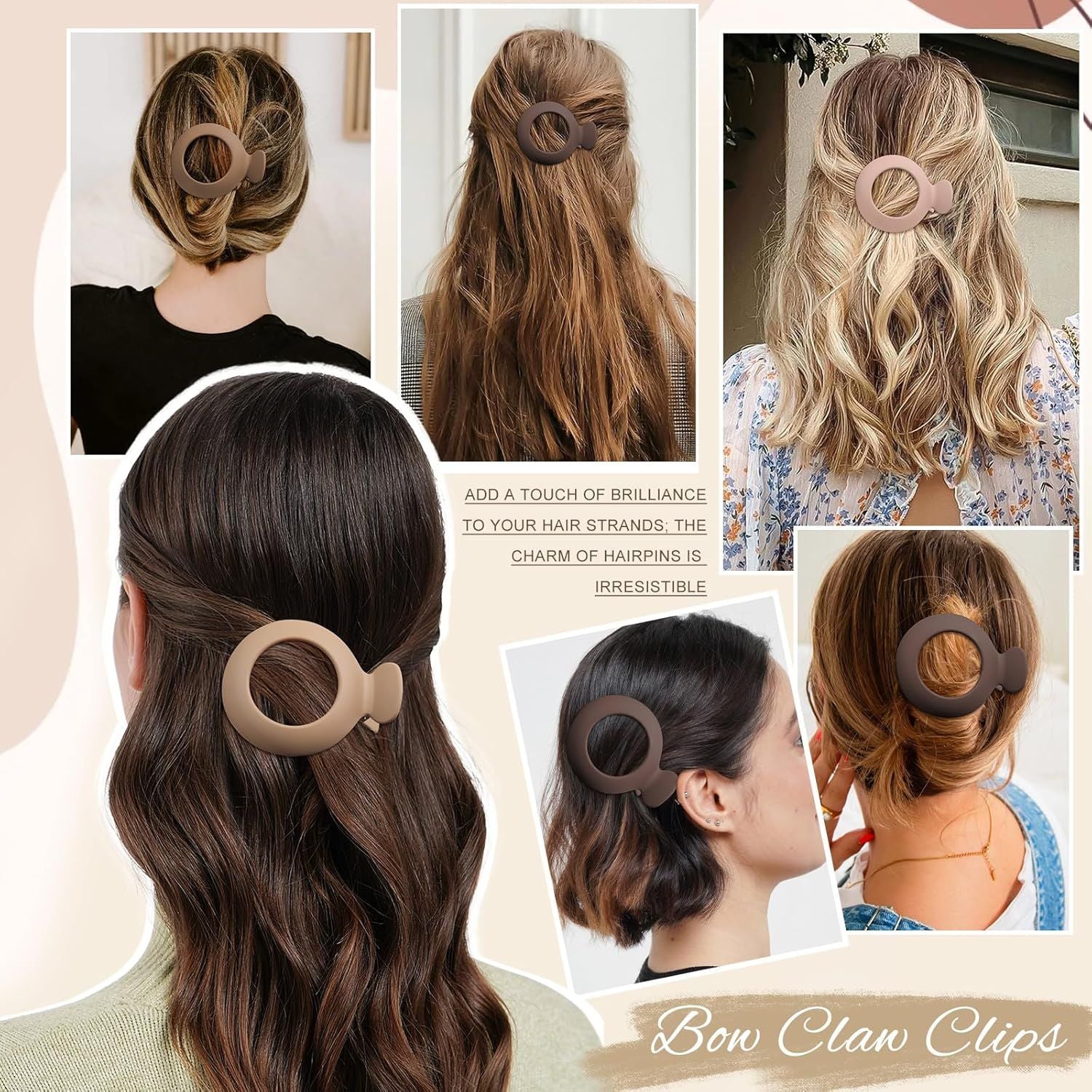 5Pcs lat Claw Hair Clips or Women with Thin & Thick hair, Non-slip Round Jaw Clamp or Lying Down Hollow Hairpin Clips Matte Neutral, S or Thin Hair L:3"*W:2.4"