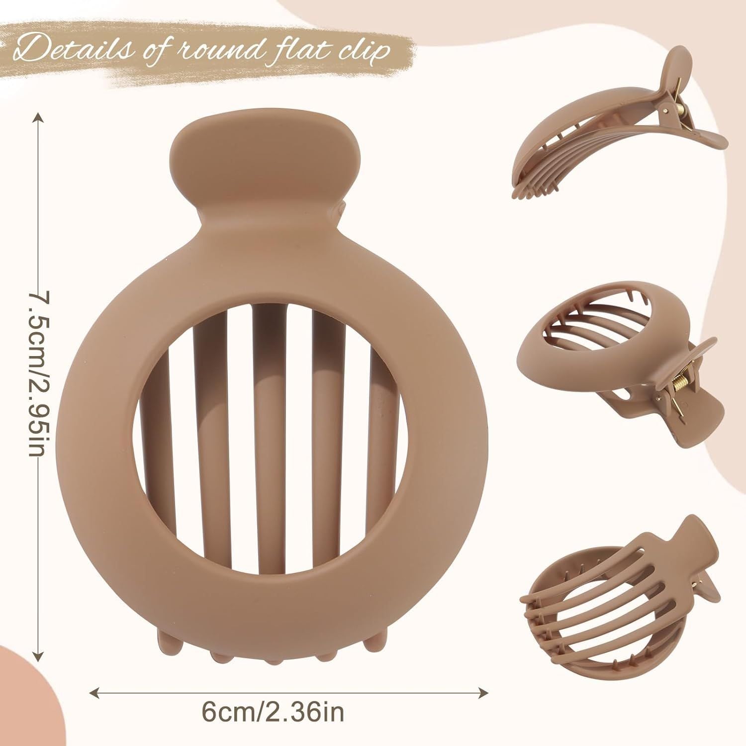 5Pcs lat Claw Hair Clips or Women with Thin & Thick hair, Non-slip Round Jaw Clamp or Lying Down Hollow Hairpin Clips Matte Neutral, S or Thin Hair L:3"*W:2.4"