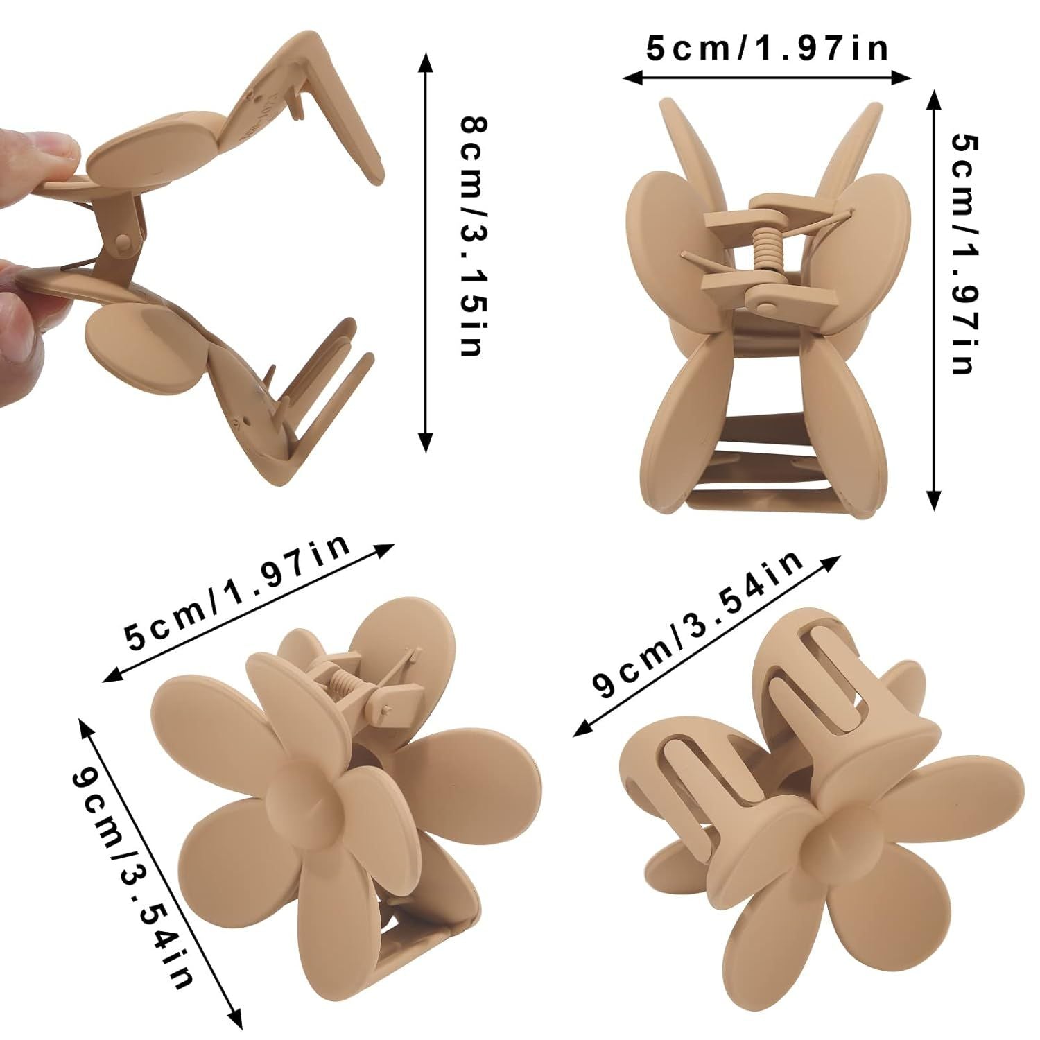 Cute Hair Claw Clips Set - 4Pcs Nonslip Strong Hold 3 Inch Matte Small lower Clips or Women and Girls Beige, Khaki, Brown, Black