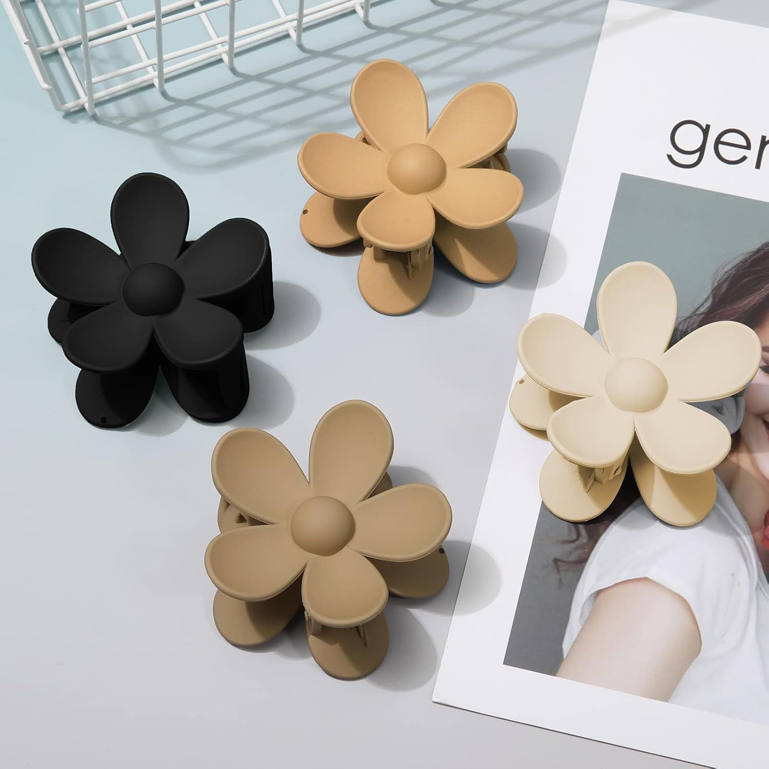 Cute Hair Claw Clips Set - 4Pcs Nonslip Strong Hold 3 Inch Matte Small lower Clips or Women and Girls Beige, Khaki, Brown, Black