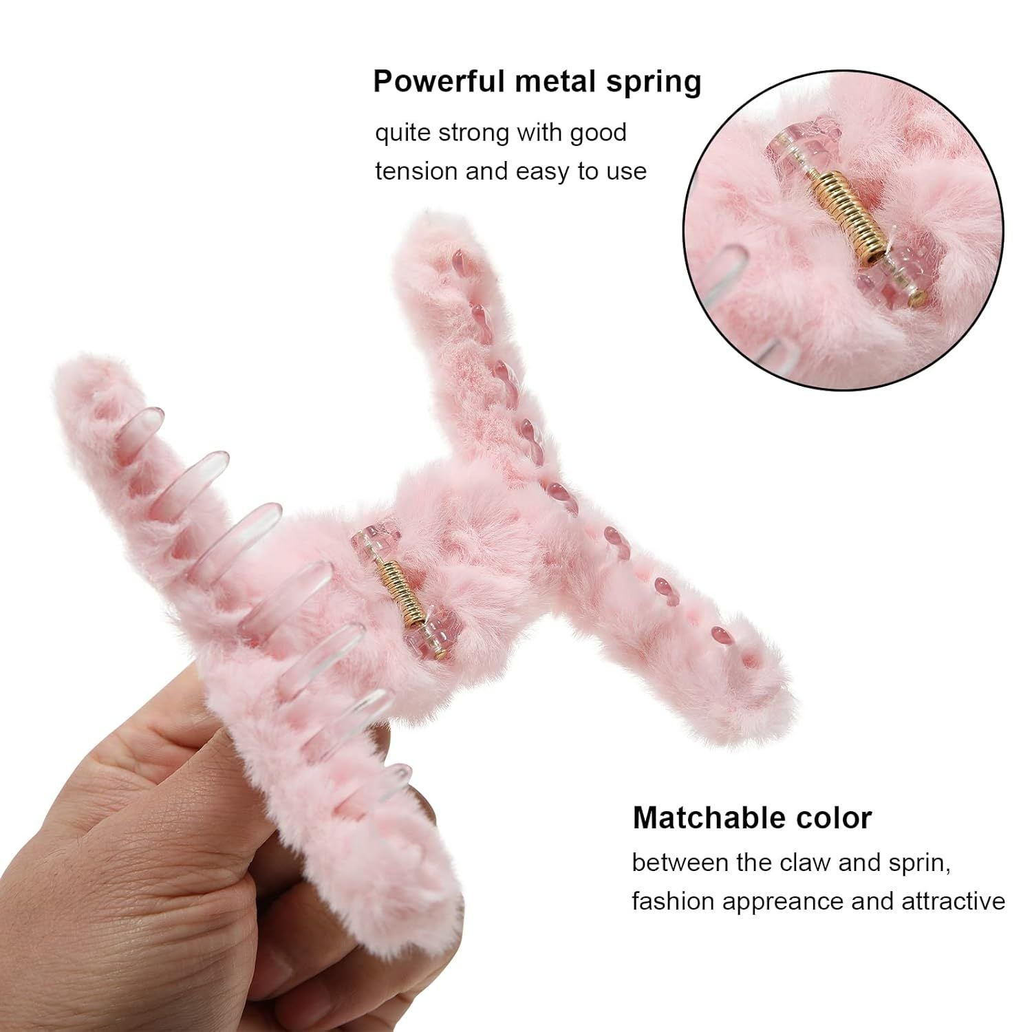 5PCS Large Claw Hair Clips or Thick Hair Big uzzy Hair Clips or Women Nonslip Strong Hold Hair Claw Clip Plush Blue+Grey+Pink+Purple+Beige