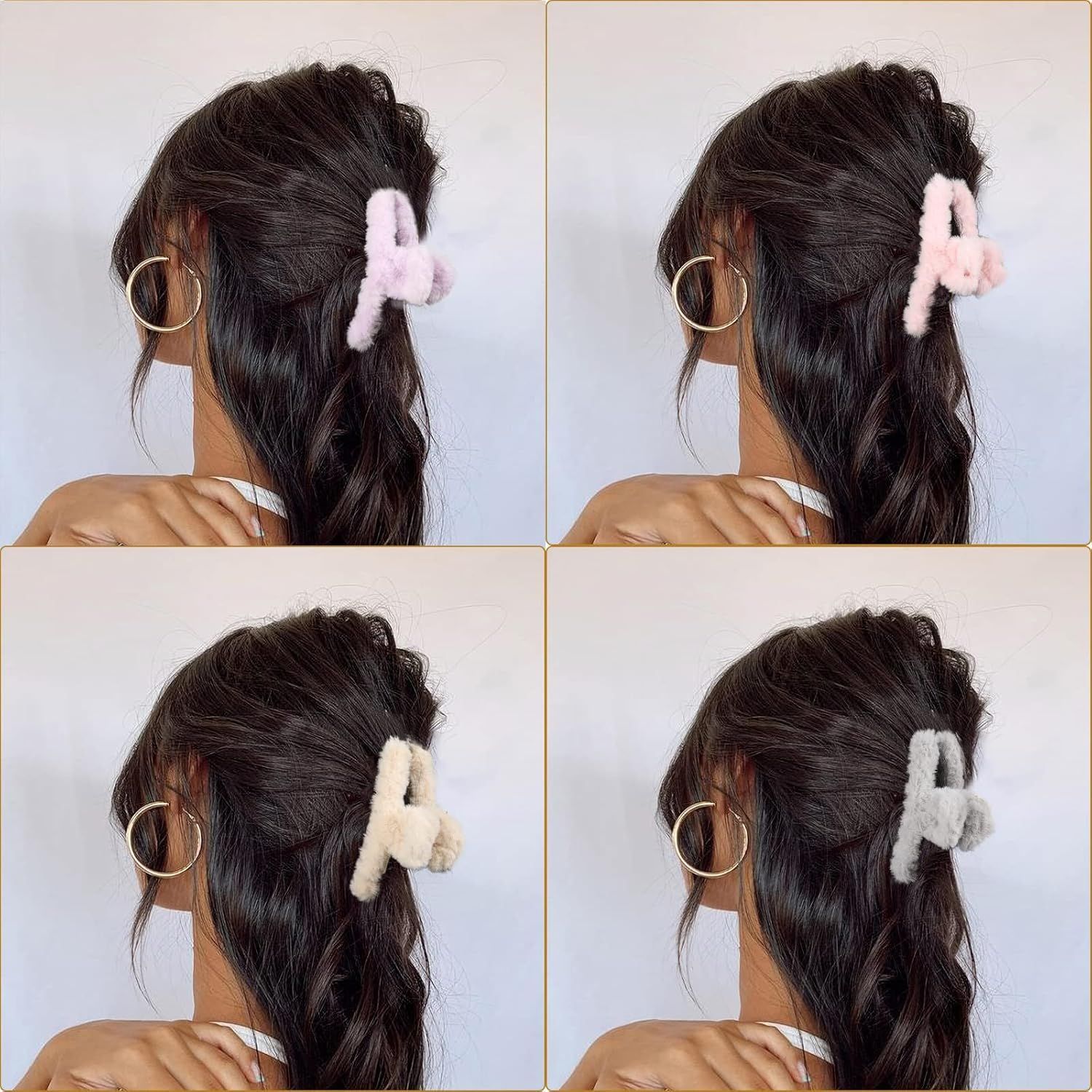 5PCS Large Claw Hair Clips or Thick Hair Big uzzy Hair Clips or Women Nonslip Strong Hold Hair Claw Clip Plush Blue+Grey+Pink+Purple+Beige