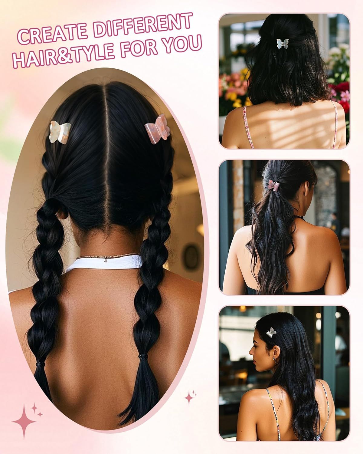12Pcs Small Hair Clips or Women Girls Acrylic Mini Claw Clips Cute Hair Jaw Claw or Hair Styling Accessories Butterly style
