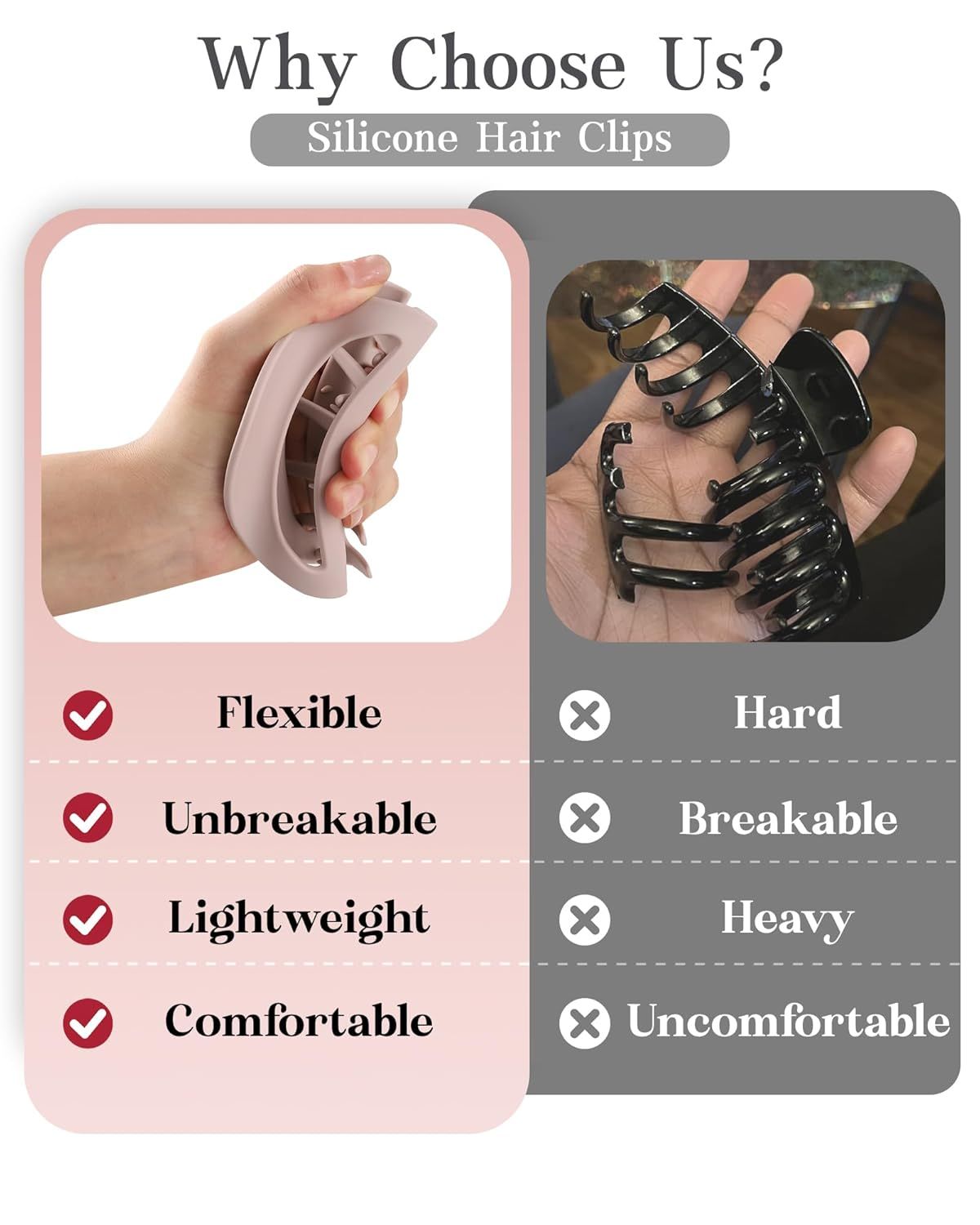 3Pcs Silicone Hair Clips lexible Claw Clips or Women Cloud Clip Bendable Large Hair Claw Clip