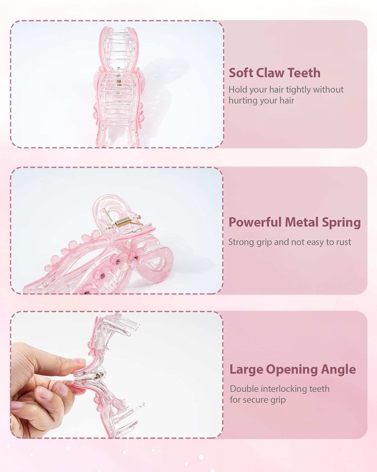 4.3" Acrylic Bow Hair Clips or Women Cute Bow Claw Clip 3PCS Large Hair Claw Clips or Thick or Long Hair Bows Pink + Blue + Purple