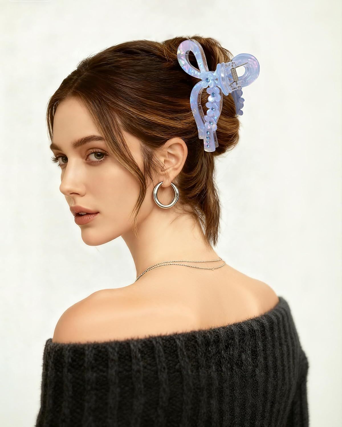4.3" Acrylic Bow Hair Clips or Women Cute Bow Claw Clip 3PCS Large Hair Claw Clips or Thick or Long Hair Bows Pink + Blue + Purple