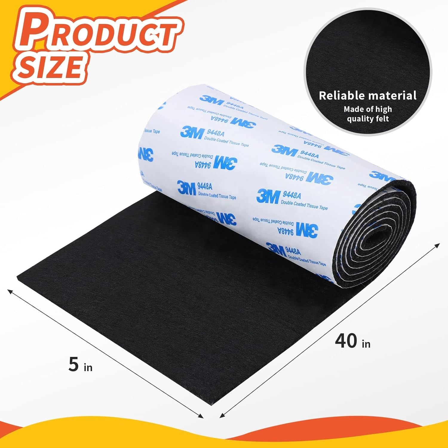 elt urniture Pads, Non Slip Sel Adhesive Cuttable elt Tape Black Heavy Duty elts Strip Roll or Protecting Hardwood loors Chair Wall Protector 40 x 5 x 0.12 Inch
