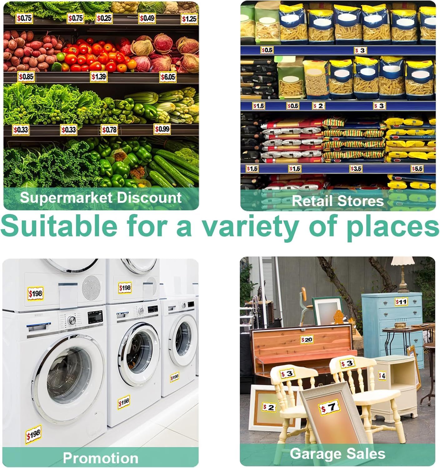 510 PCS Removable Garage Sale Price Stickers, 3"x2" Price stickers or Yard Sales, lea Markets, County airs & Retail Use, Pricemarker Labels, Colours Round Price Tags