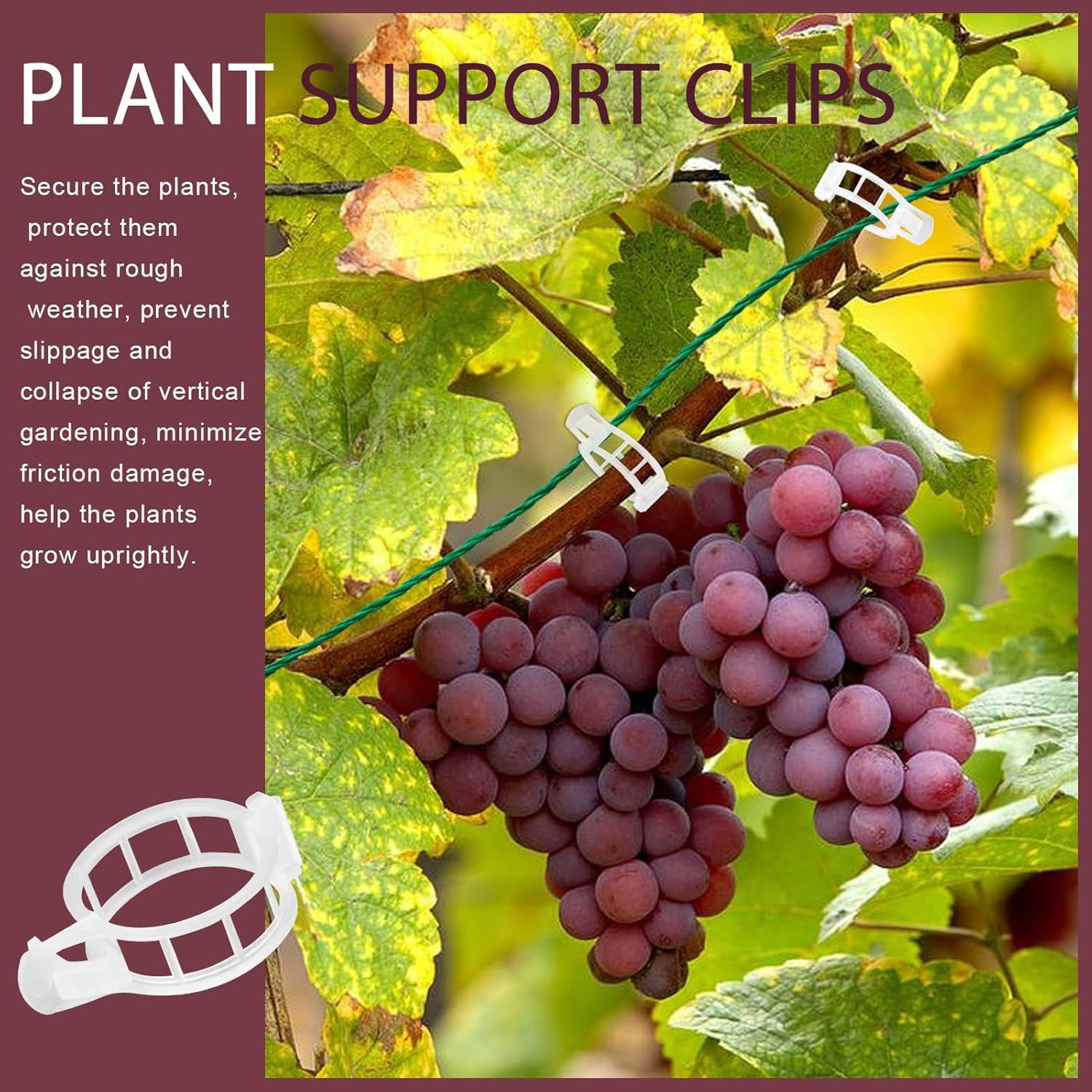 300 PCS Plant Support Clips, Plastic Garden Plant Ties, Tomato Clips Trellis or Tomato Cucumber lower Squash Vine, 1” Inner Diameter or Climbing Plants