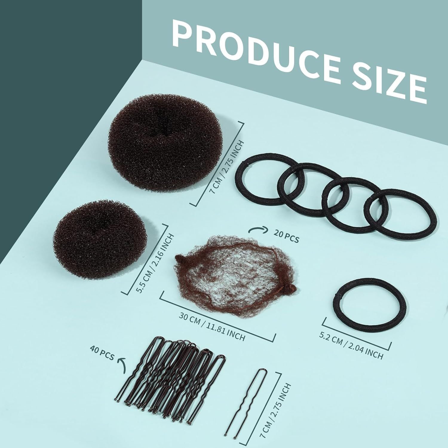 6 PCS Hair Bun Makers or Kids, 10 Invisible Bun Nets or Ballet Girls, 3PCS Extra Small 3PCS Small Donut Buns or Hair Kids, Bun Makers Hair Nets or Buns with 5 Elastics 20 Pins Brown