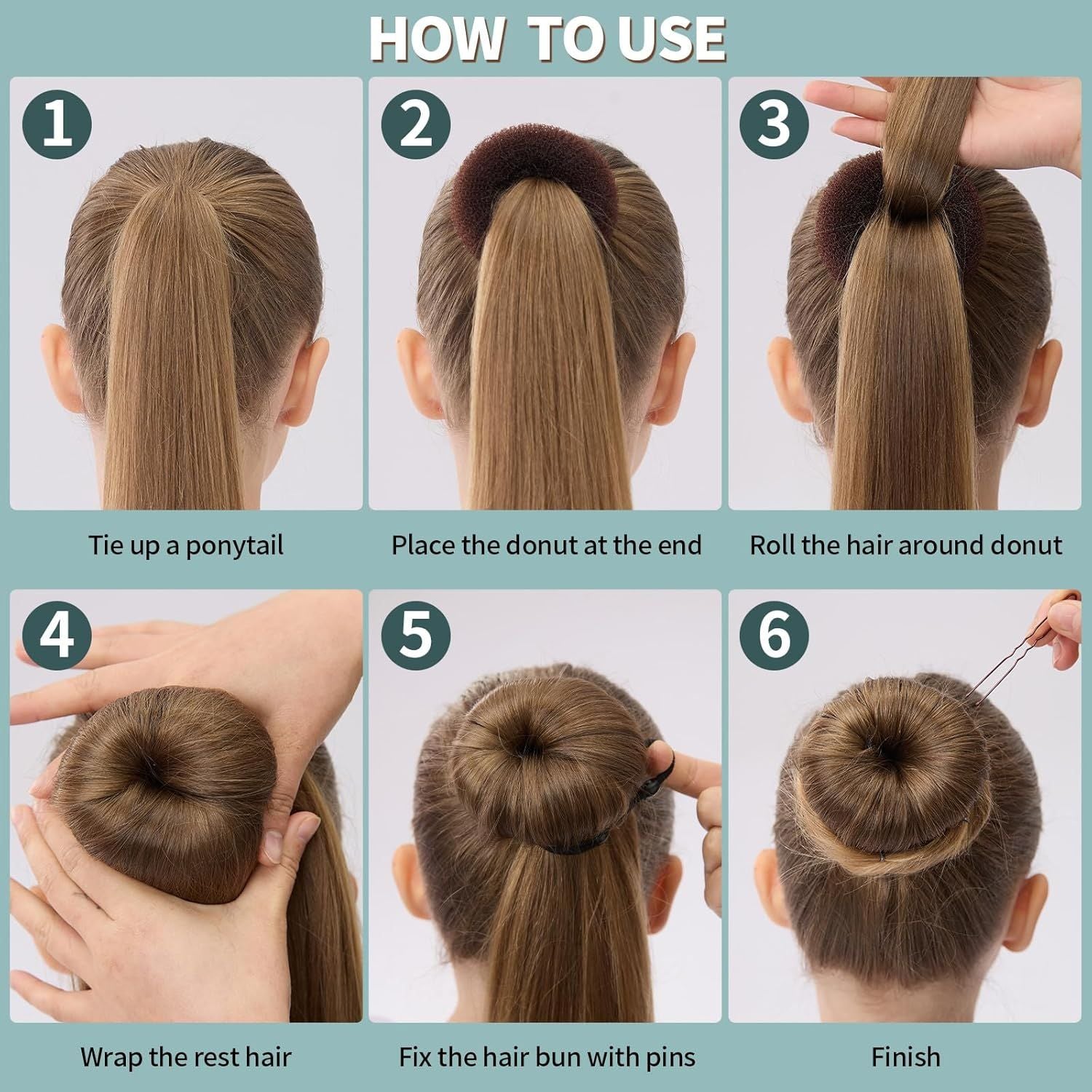 6 PCS Hair Bun Makers or Kids, 10 Invisible Bun Nets or Ballet Girls, 3PCS Extra Small 3PCS Small Donut Buns or Hair Kids, Bun Makers Hair Nets or Buns with 5 Elastics 20 Pins Brown