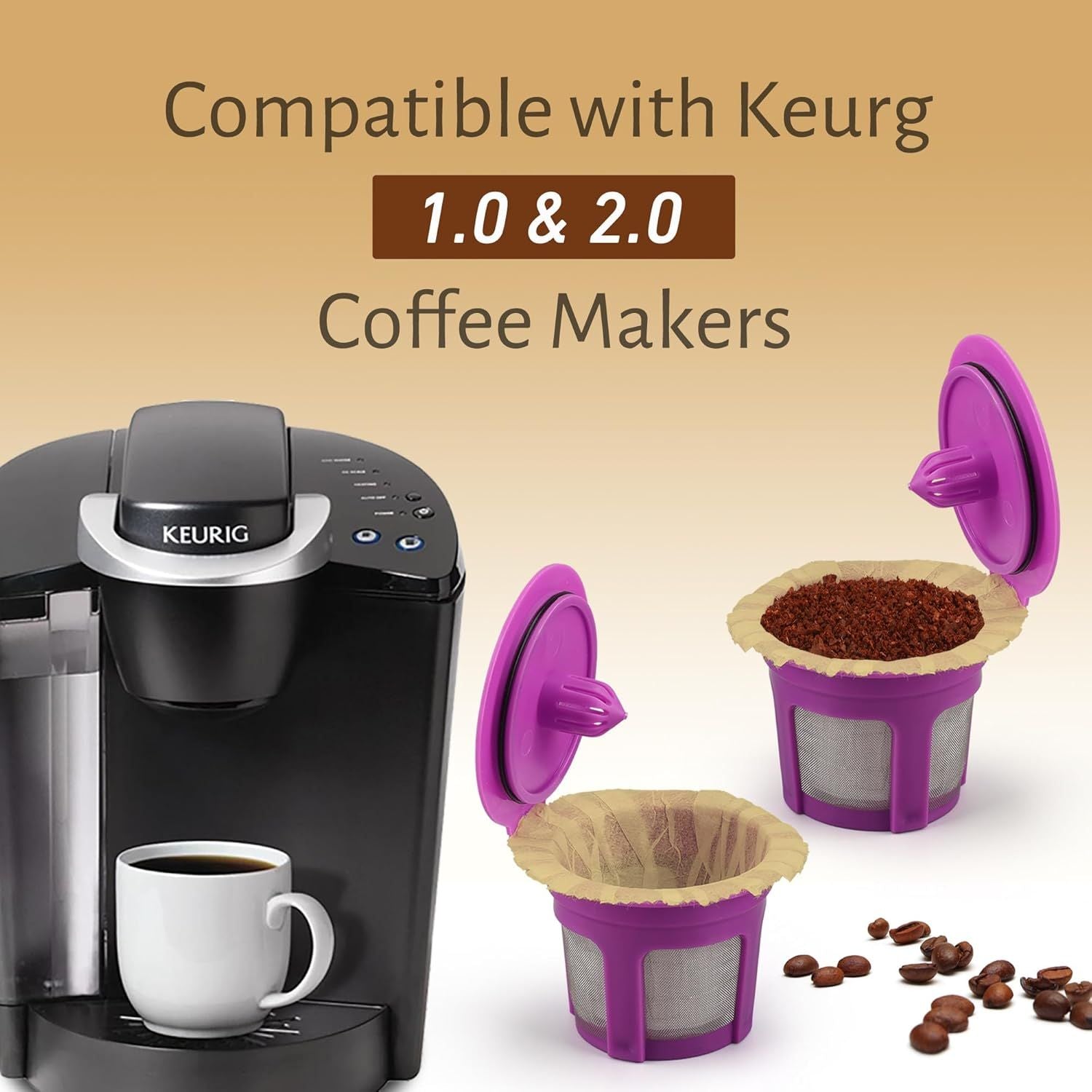 Disposable Coee ilters, 100 Count Natural Paper ilters Compatible with Keurig Brewers Single Serve 1.0 and 2.0, it all Reusable Coee Pods Natural 100