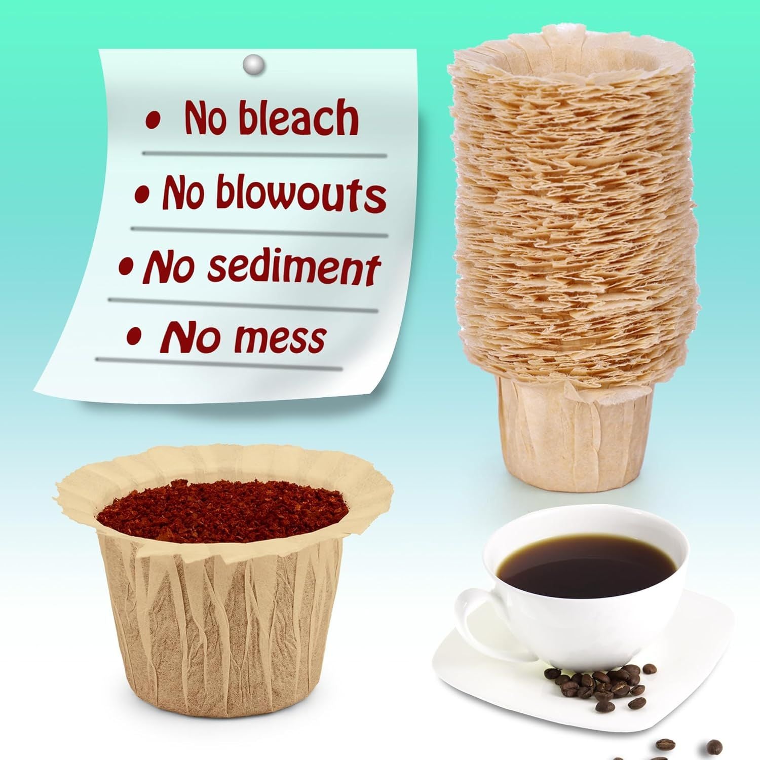 Disposable Coee ilters, 100 Count Natural Paper ilters Compatible with Keurig Brewers Single Serve 1.0 and 2.0, it all Reusable Coee Pods Natural 100