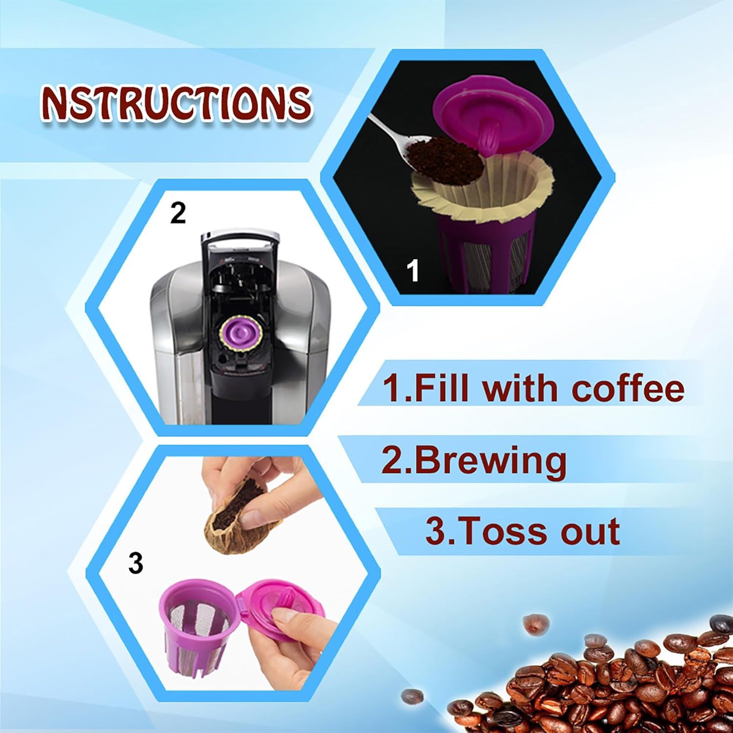 Disposable Coee ilters, 100 Count Natural Paper ilters Compatible with Keurig Brewers Single Serve 1.0 and 2.0, it all Reusable Coee Pods Natural 100