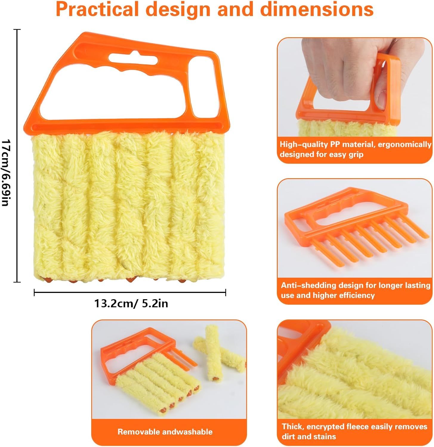 4Pcs Window Venetian Blind Cleaner Duster Tool,eather Blind Duster or Cleaning,Washable 7 inger Dusters Brush Dusting Cleaner Tool or Window Shutters Air Conditioner Vinyl Wood Blinds + 4 Cover