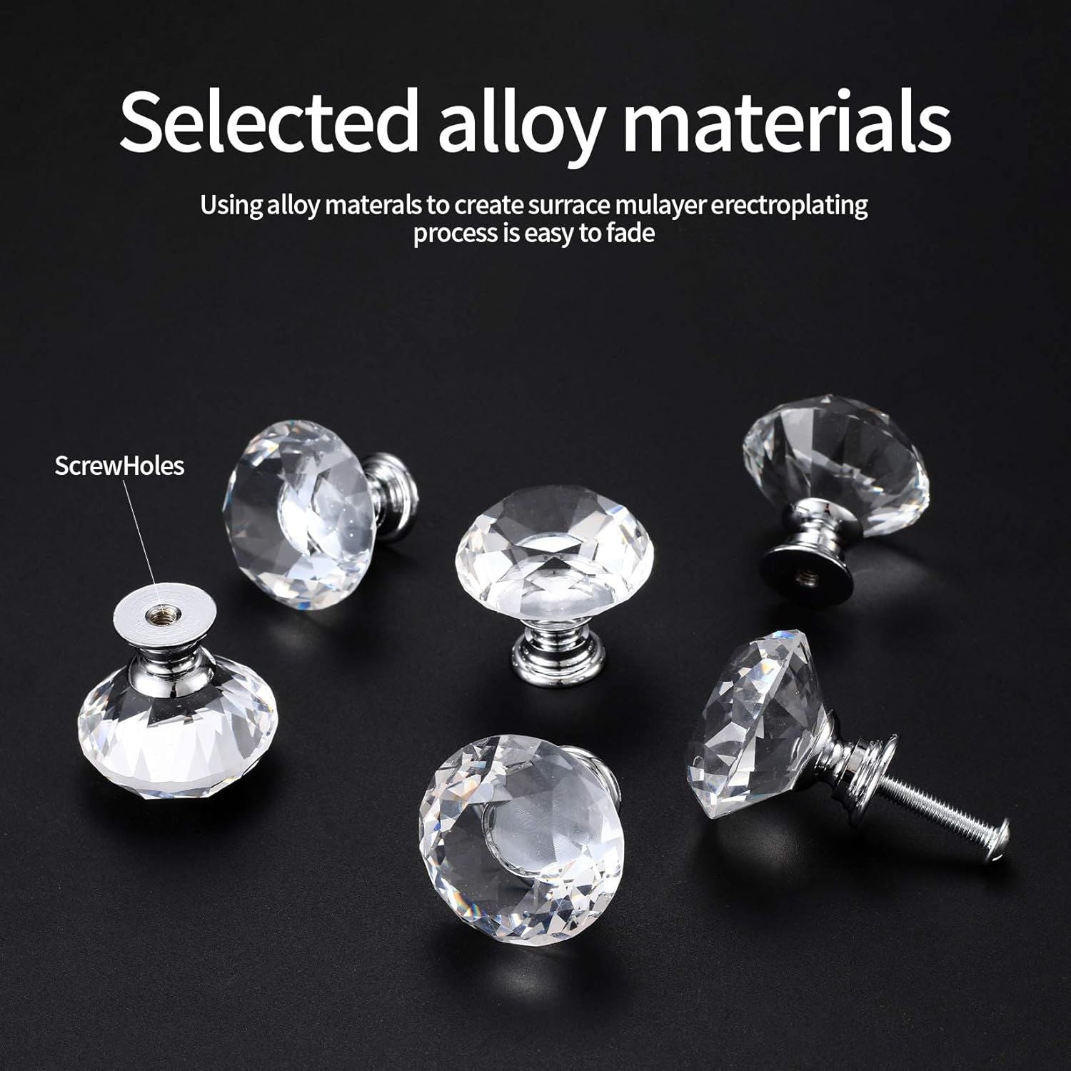 8 Pcs Crystal Cabinet Knobs, Decorative Diamond Shape Crystal Glass Dresser Knobs or Dresser Drawers Cupboard Wardrobe urniture Cabinet Pulls Handles Kitchen Bathroom Bedroom Knob Silver, 30mm
