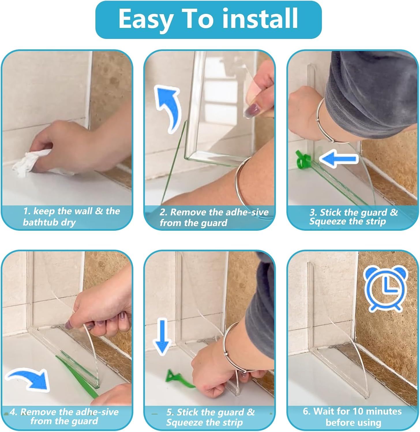 Bathroom Shower Splash Guard or Tub, 2 Pcs Bathtub Water Guards, Shower Water Guard or Bathtub Splash Guard Removable, Bathtub Water Splash Guards Corner Guards to Keep Water in Shower Bath